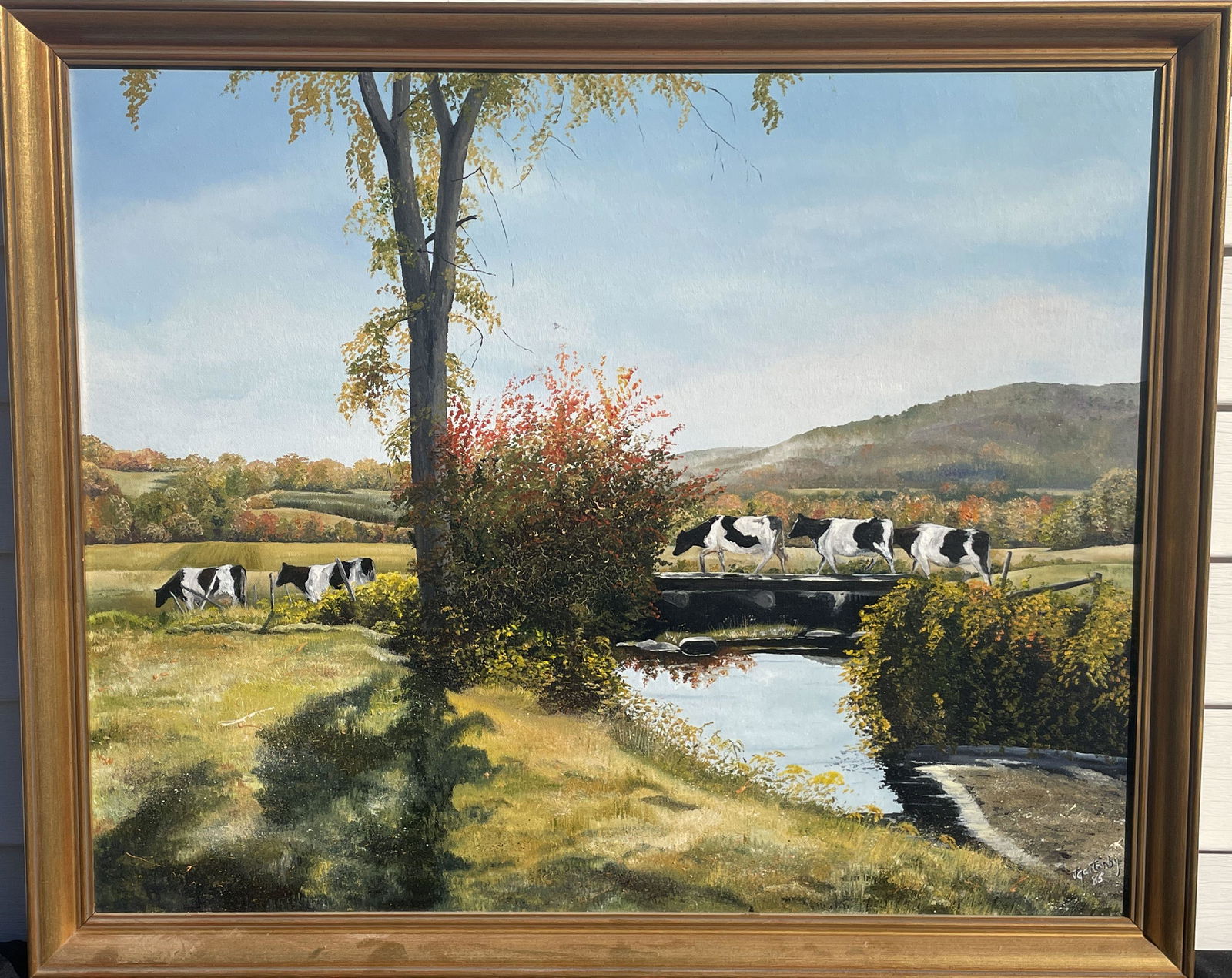 J GAITENBY 1995 OIL ON CANVAS "COWS IN LANDSCAPE", 25" X 30" FRAMED AND 21" X 26.5" SIGHT (1 of 4)
