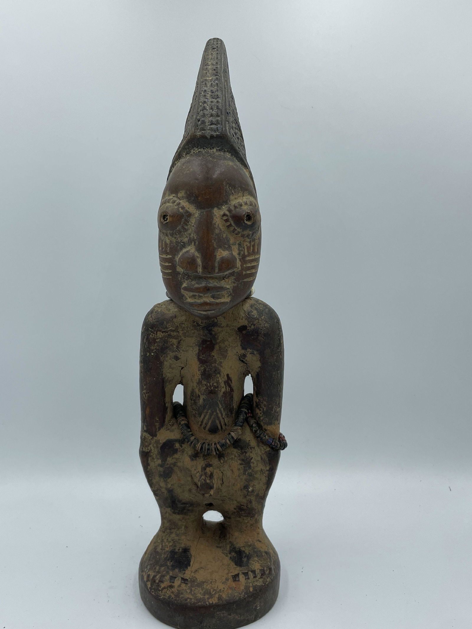 AN EARLY MALE YORUBA ERE IBEJI FIGURE WITH BEADS, 11"  PROPERTY FROM THE PRIVATE COLLECTION OF (1 of 8)