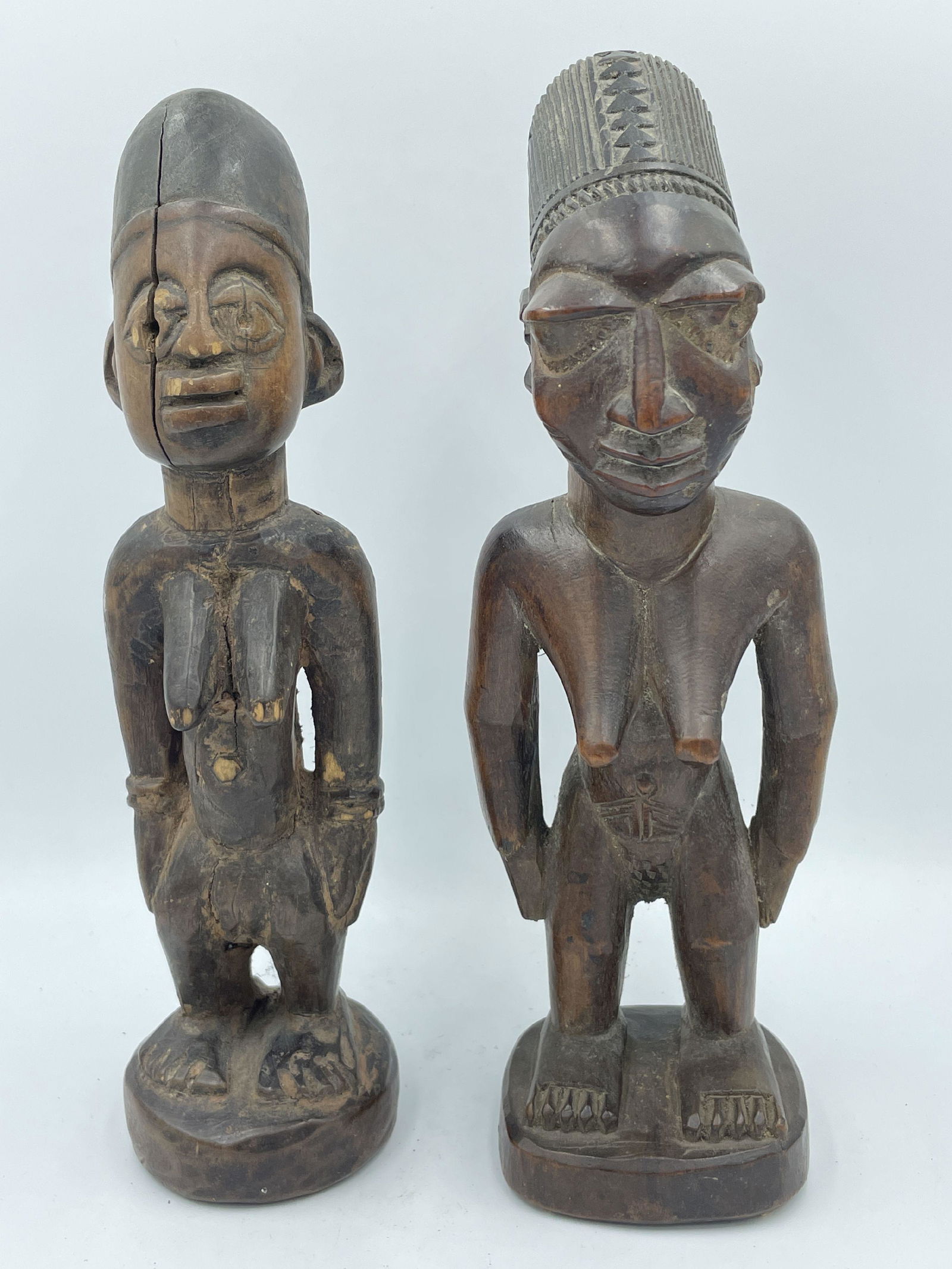 TWO FEMALE YORUBA SCULPTURES, 9.5" EACH  PROPERTY FROM THE PRIVATE COLLECTION OF JANINE AND JOSEF (1 of 8)