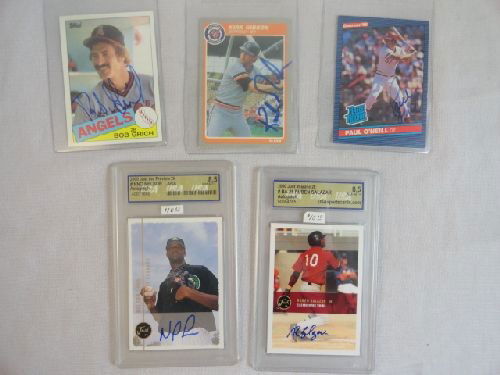 5 SIGNED BASEBALL CARDS - BOB GRICH, KIRK GIBS: 5 SIGNED BASEBALL CARDS - BOB GRICH, KIRK GIBSON, PAUL O'NEILL, NELSON LARA, RUBEN SALAZAR