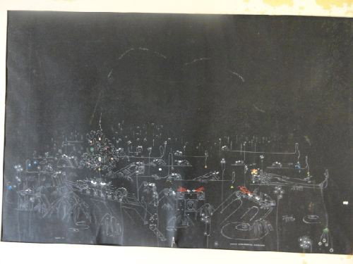 JAMES APOSTLE WHITE PENCIL ON BLACK PAPER: JAMES APOSTLE WHITE PENCIL ON BLACK PAPER DRAWING "PEOPLE REMEMBERING EVERTHING" '57 21"x31.5"