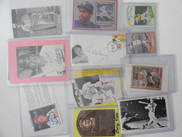11 BB ITEMS W/ SIGNATURES: RICKY HENDERSON, AL: 11 BB ITEMS W/ SIGNATURES: RICKY HENDERSON, ALVIN DARK, BOB NEIMAN, PETE GRAY, VINCE DIMAGGIO, GEORGE KELL, STAN MUSIAL, AL KALINE, DAVE WINFIELD, DAN AINGE, STEVE GARVEY
