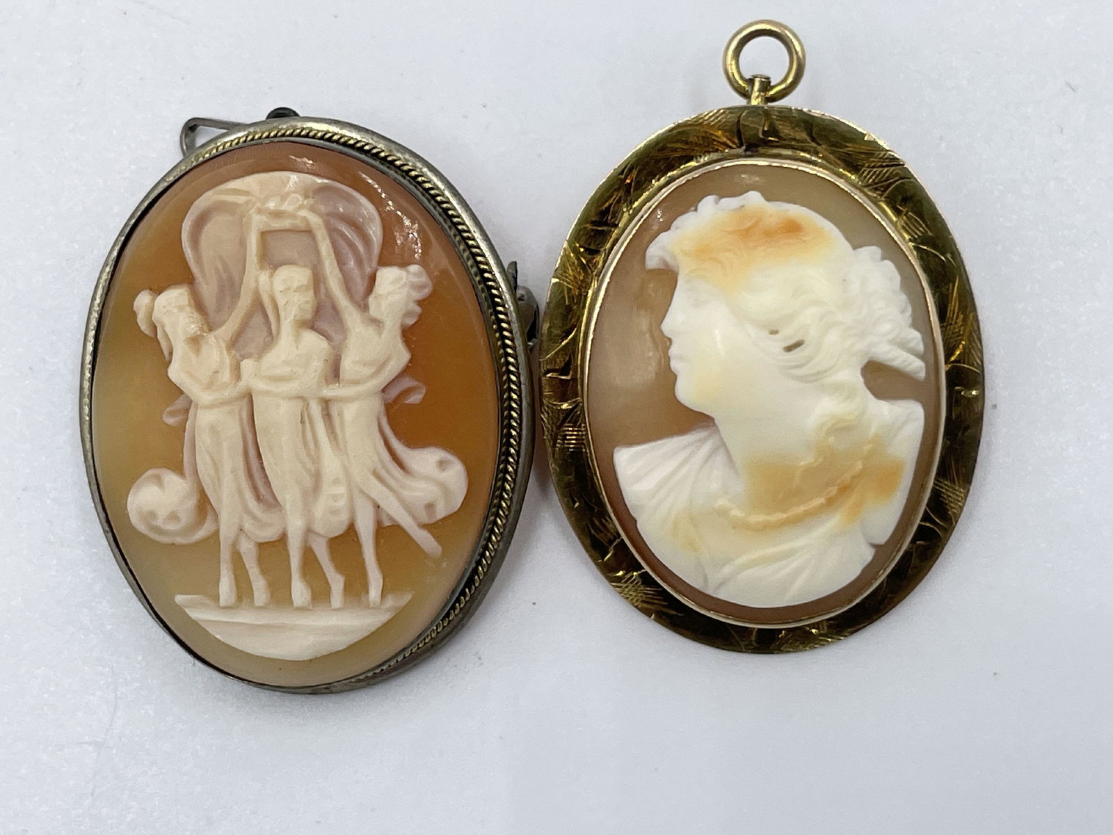 TWO 10K GOLD VICTORIAN CAMEOS, 12.24 GRAMS: TWO 10K GOLD VICTORIAN CAMEOS, 12.24 GRAMS