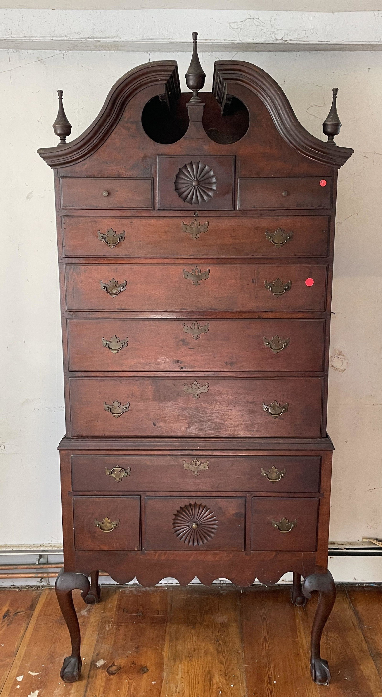 A PERIOD BONNET TOP QUEEN ANNE HIGHBOY, 37" X 20" X 84" (1 of 10)