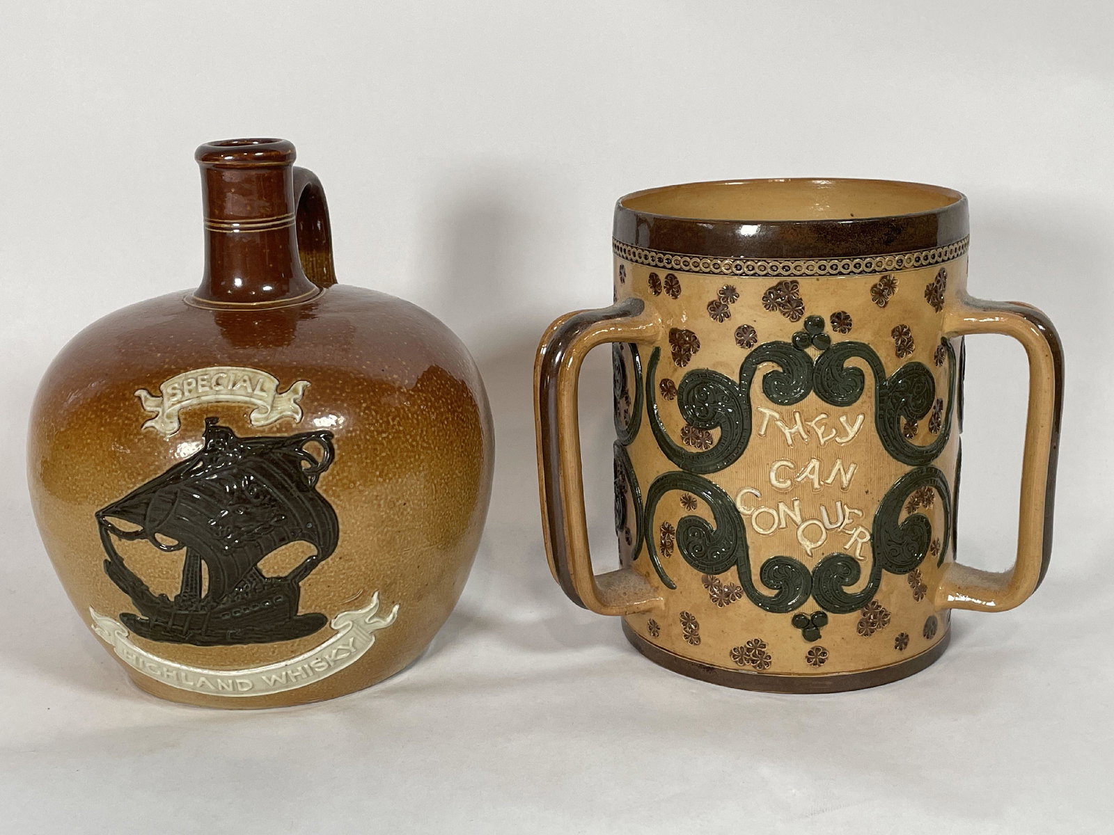 DOULTON LAMBETH LOVING CUP AND HIGHLAND WHISKEY BOTTLE, 7.5" AND SMALLER (1 of 7)