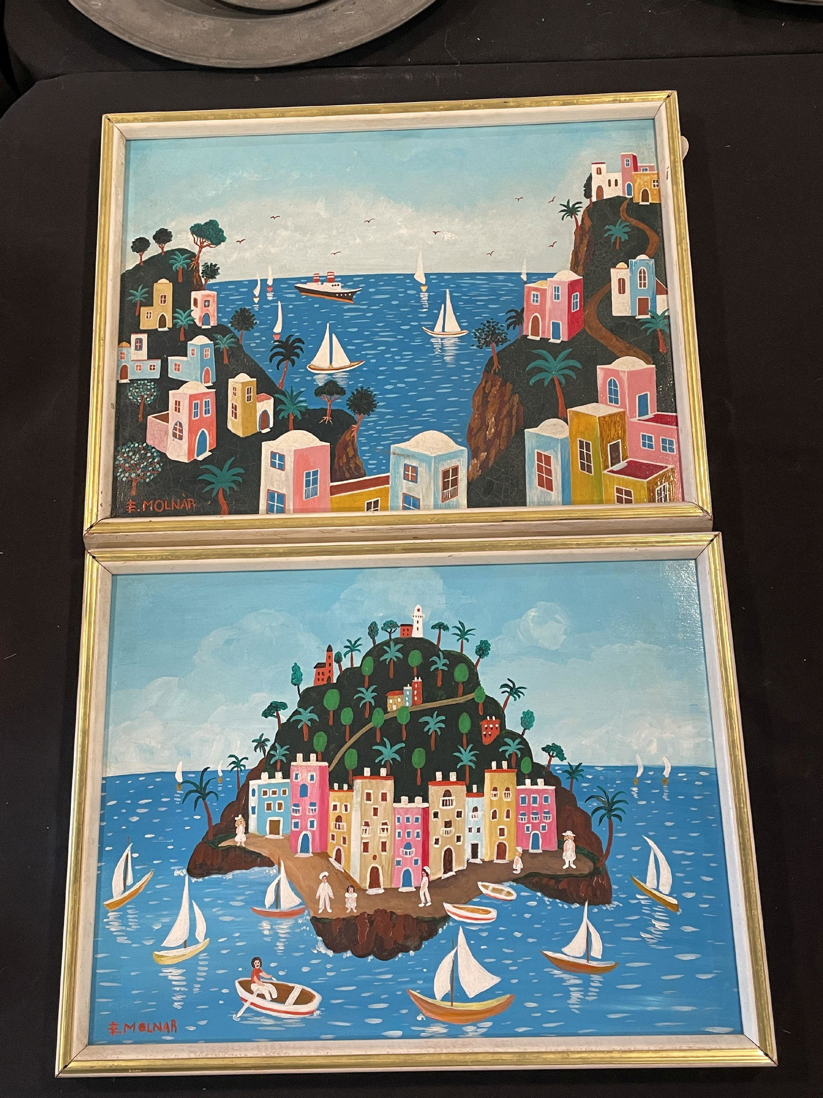 A PAIR OF E. MOLNAR PAINTINGS ON BOARD, 13.25" X 17.25" (1 of 12)