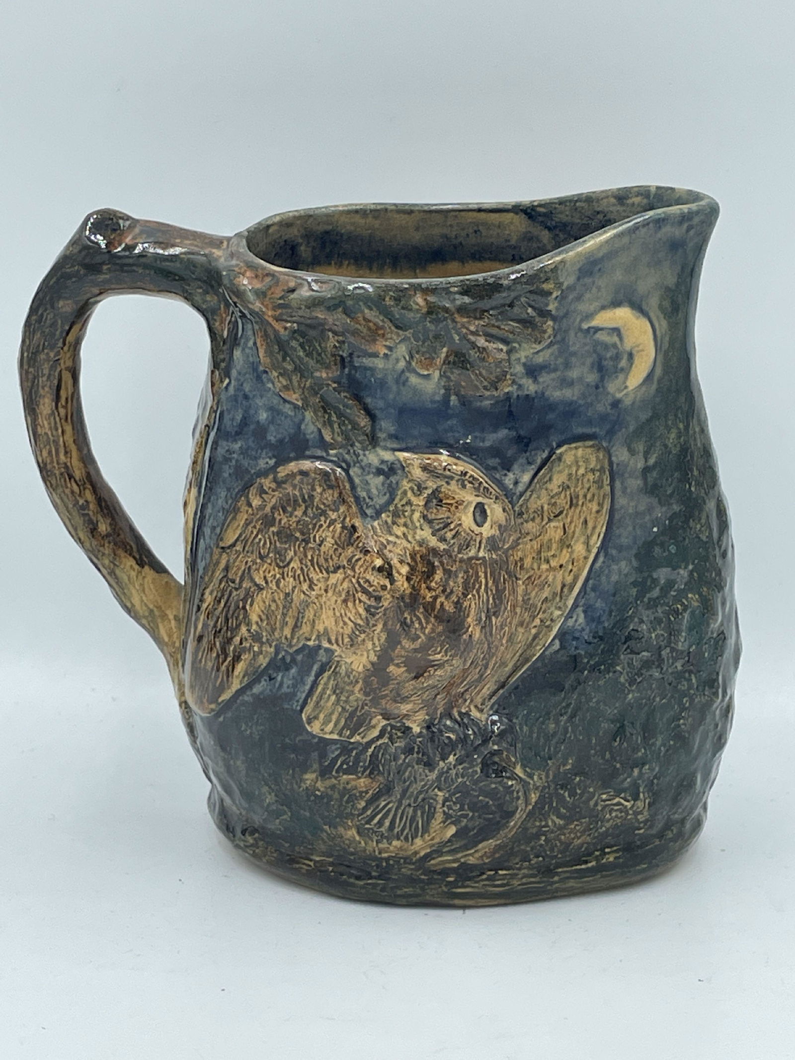 EARLY DEDHAM POTTERY OWL PITCHER, 5.5" X 2.75" X 5" (1 of 4)