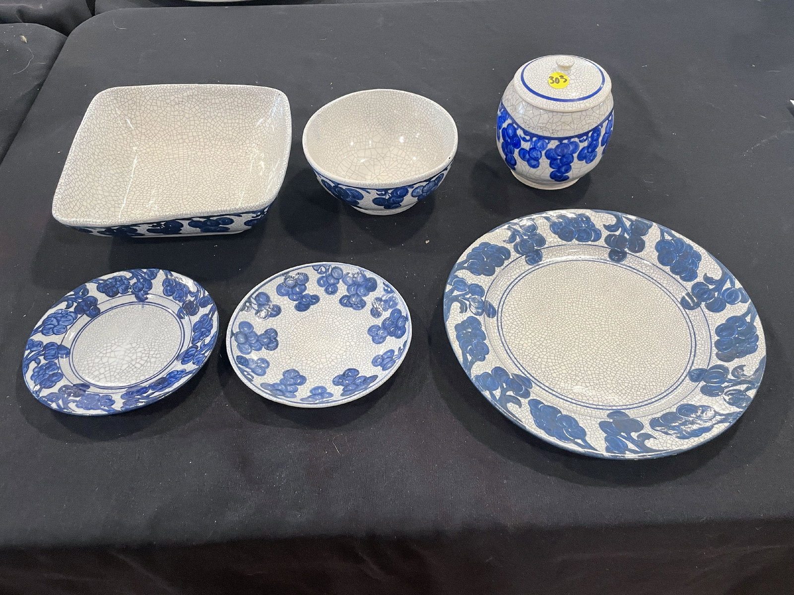 SIX PIECES GRAPE DECORATED DEDHAM POTTERY, 10.5" AND SMALLER (1 of 7)