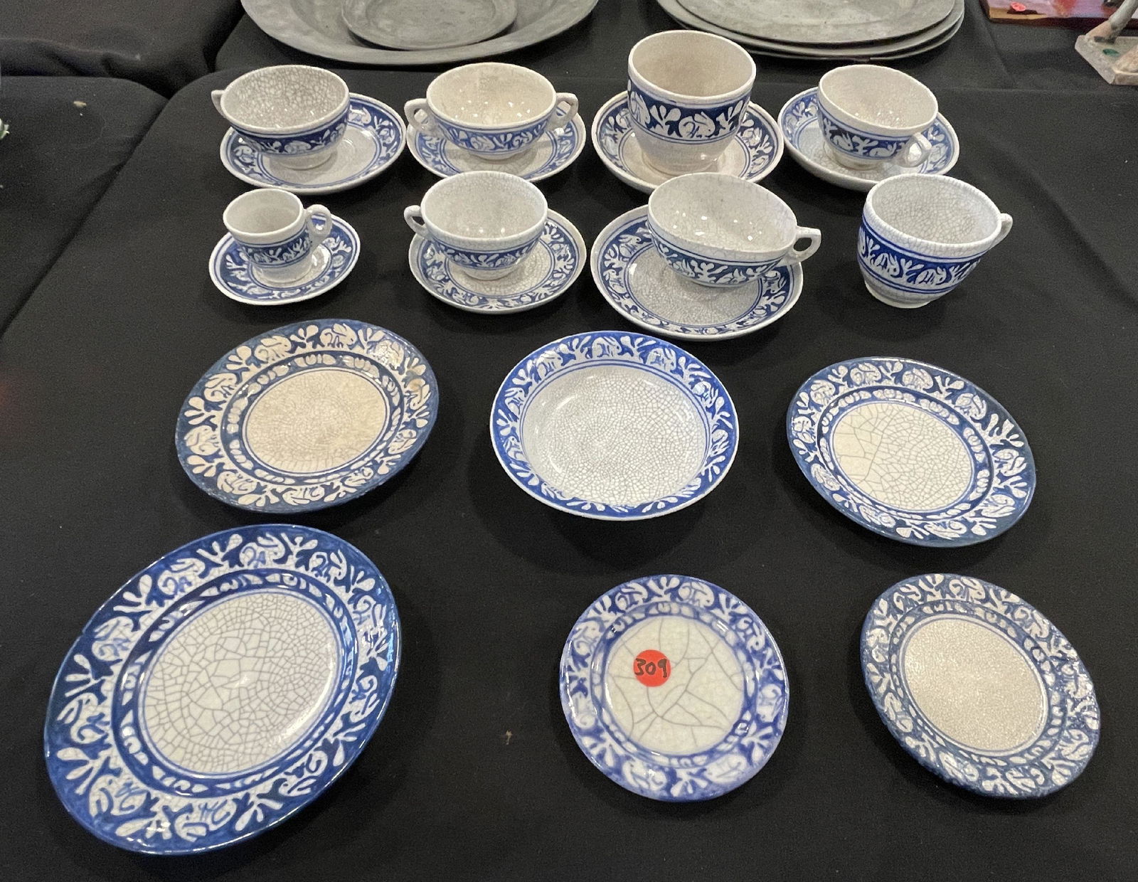 21 PIECES DEDHAM POTTERY W/ RABBITS INCLUDES CUPS, SAUCERS, DESSERT PLATES. 6.5" AND SMALLER (1 of 7)