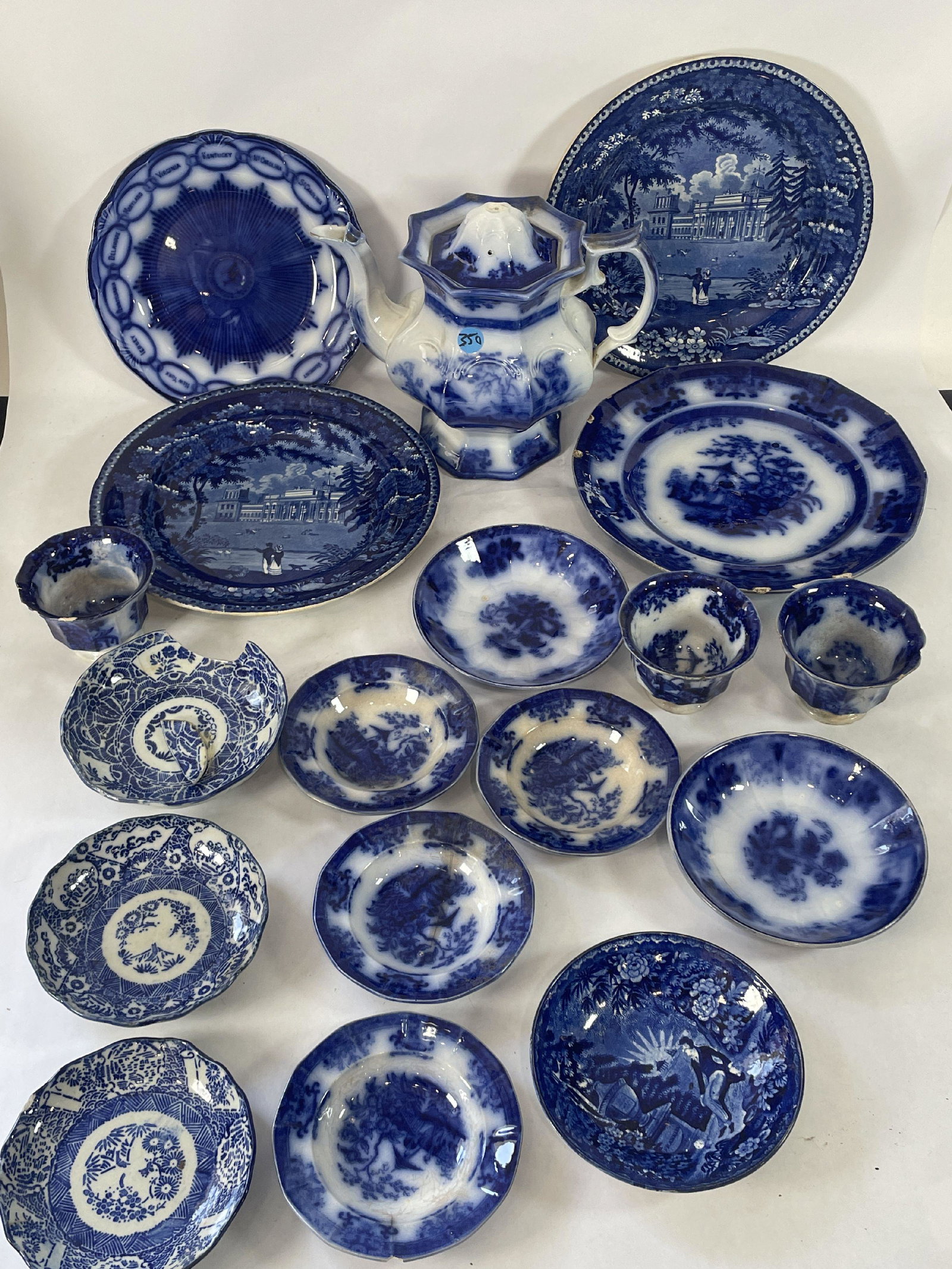 LOT OF FLOW BLUE AND HISTORIC STAFFORDSHIRE INCLUDES "THE 16 STATES" PLATE. 10" AND SMALLER (1 of 11)