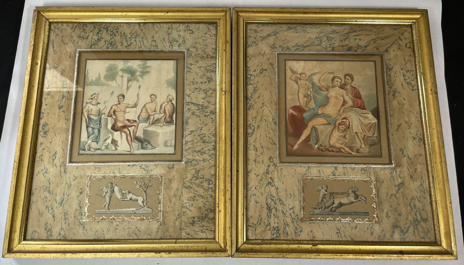 TWO 19TH CENTURY WATERCOLORS OF NEOCLASSICAL SCENES, 17" X 14" AND 7" X 6" (1 of 9)