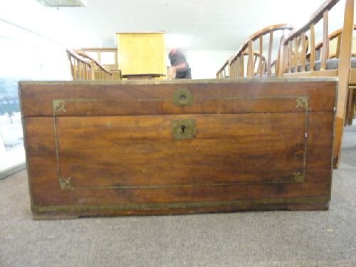 19TH CENTURY BRASS INLAID CHEST 30 X 13.75 X 13.5: 19TH CENTURY BRASS INLAID CHEST 30 X 13.75 X 13.5