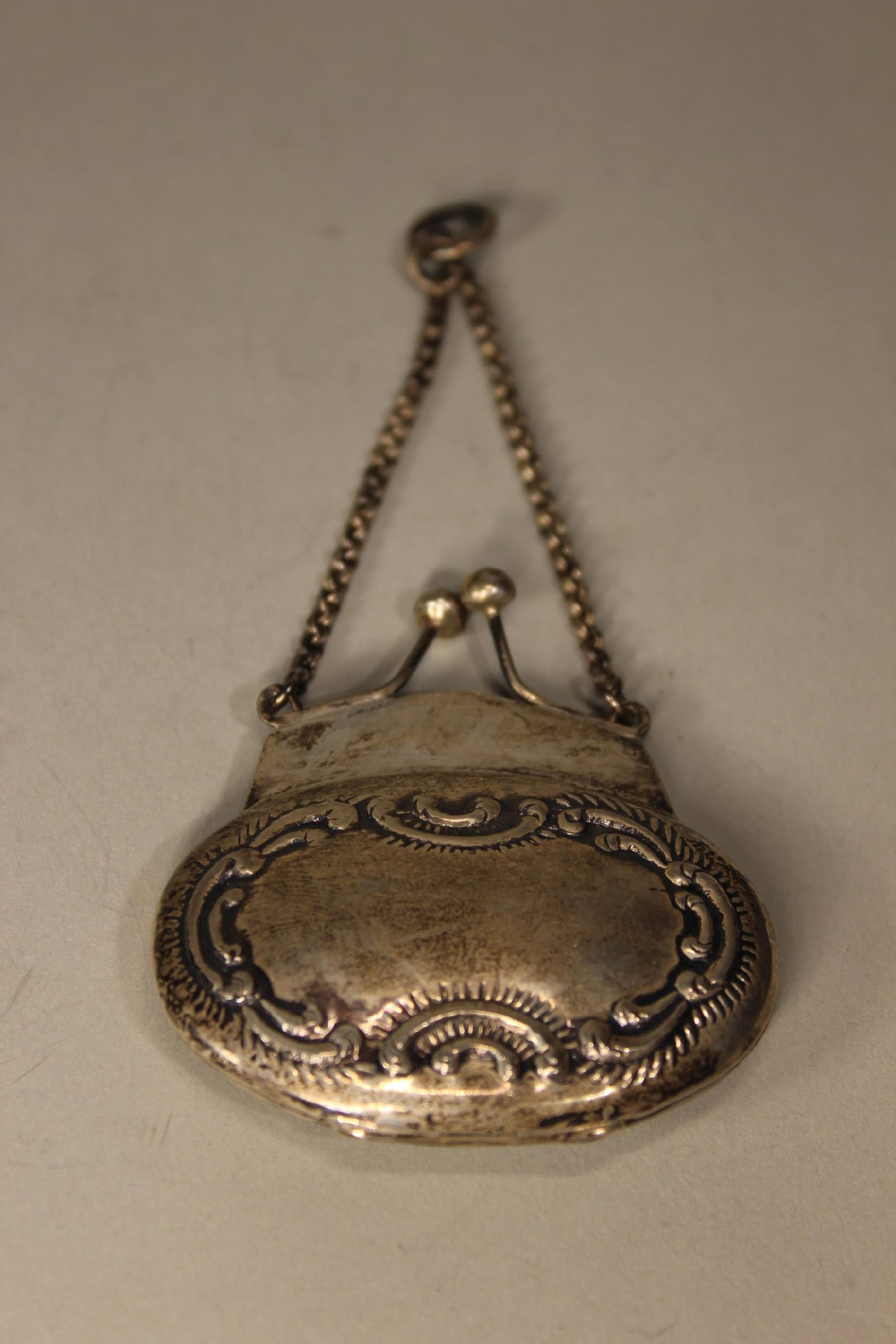 STERLING SILVER CHATELAINE PURSE, 4" LONG W/ HANDLE (1 of 3)