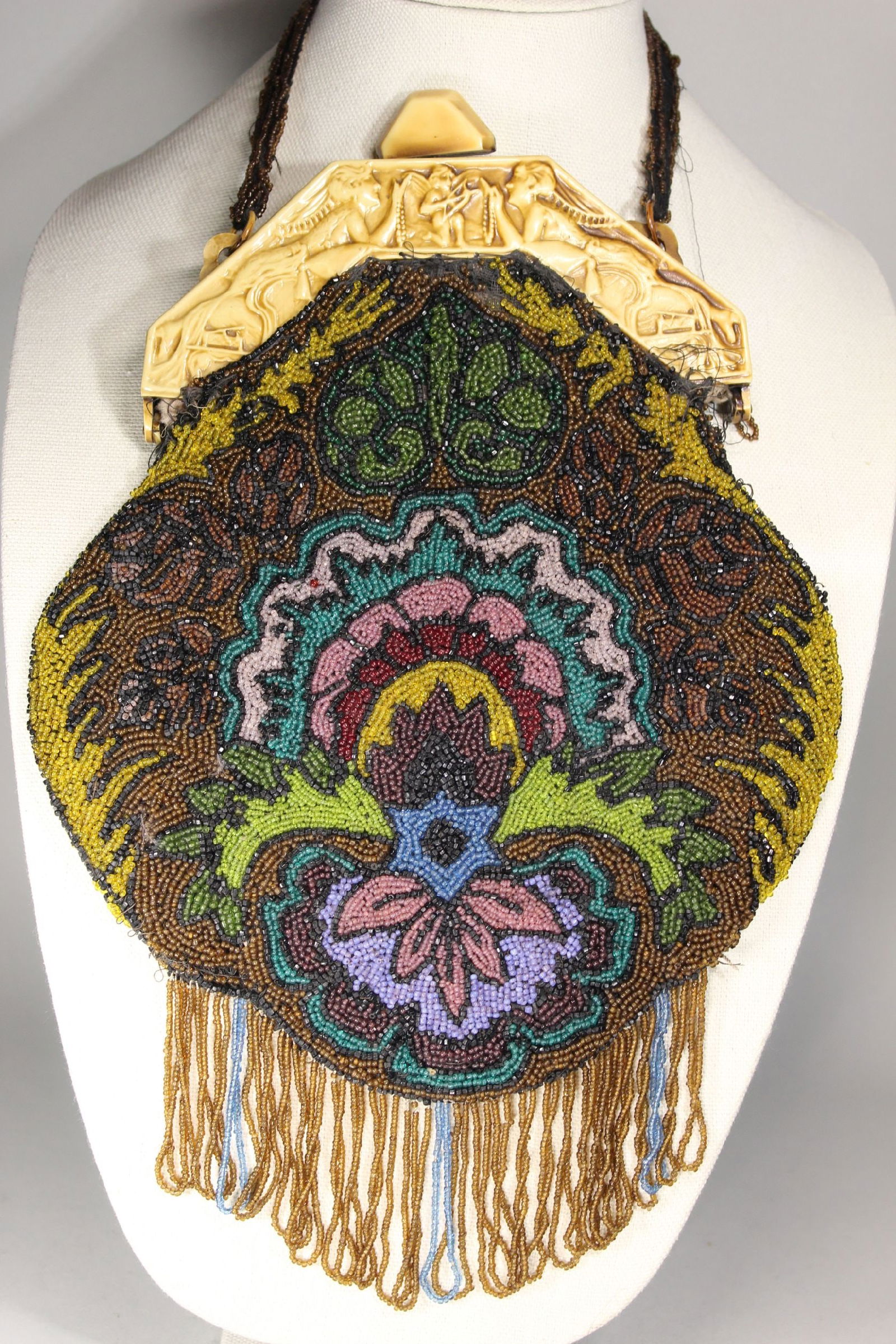 ART DECO BEADED PURSE, CELLULOID FEMALE NUDES FRAME. 8.5" X 13" (1 of 8)