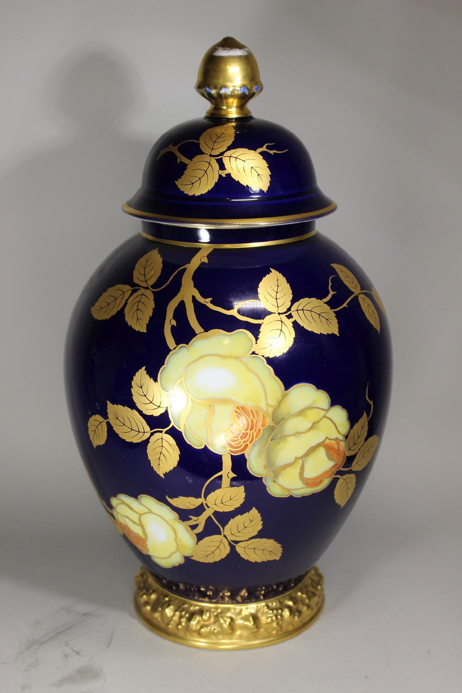 LARGE ROSENTHAL COBALT AND GOLD CAPPED JAR IN FINE PORCELAIN, 15.5" X 8" (1 of 6)