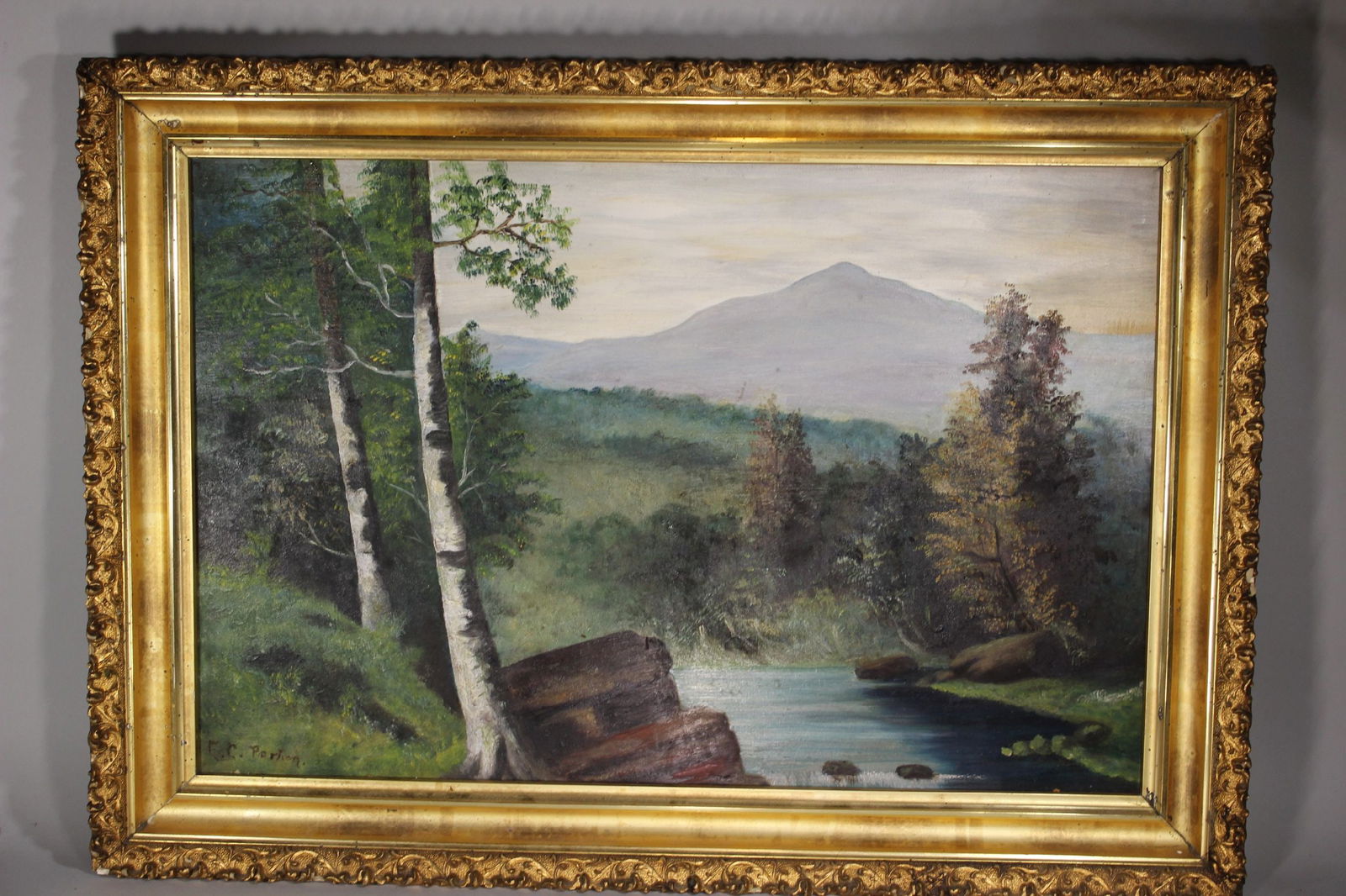 SIGNED OIL ON ACCADEMY PANEL, LANDSCAPE SIGNED "EV PERCHEN", FINE LEMON GOLD FRAME (1 of 7)