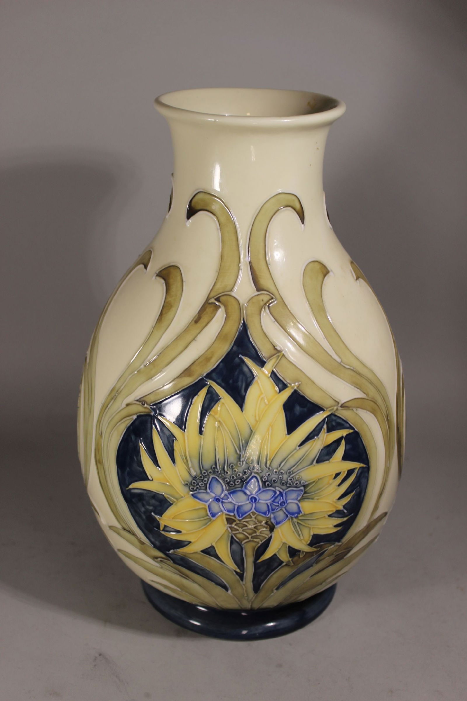 LARGE MOORECROFT UNMARKED CERAMIC VASE GLAZED IN WHITE, 11 1/2" TALL x 7 1/2" WIDE. (1 of 4)