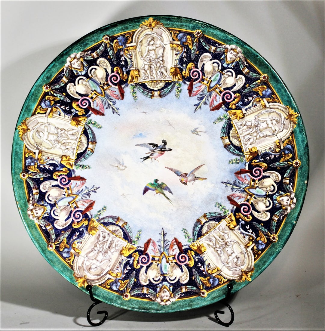 ANTIQUE CONTITNENAL FAIENCE CHARGER, CEILING VIEW, BAROQUE STYLE, MINOR FLAKES TO GLAZE, OVERALL (1 of 6)