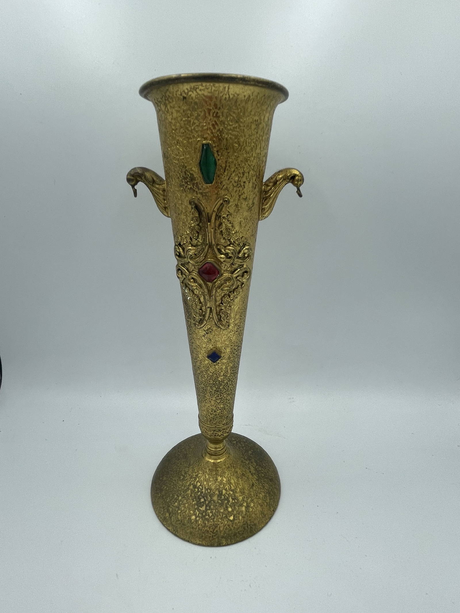 A Rare Gilt Brass Bejeweled Victorian Vase With Glass Insert Auction