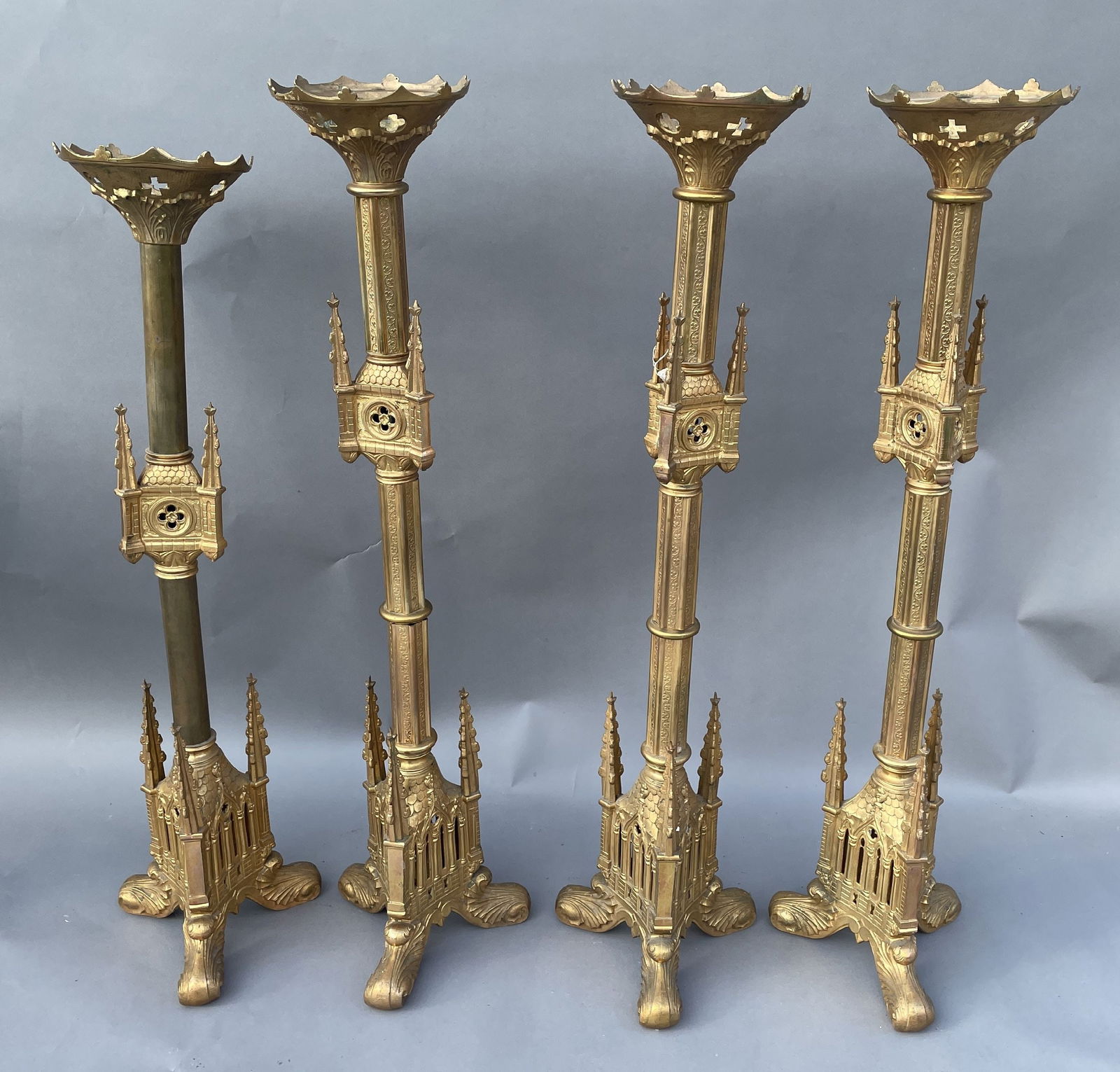 A PAIR OFLARGE GOTHIC  ECLESIASTIC CANDLE HOLDERS (1 of 8)