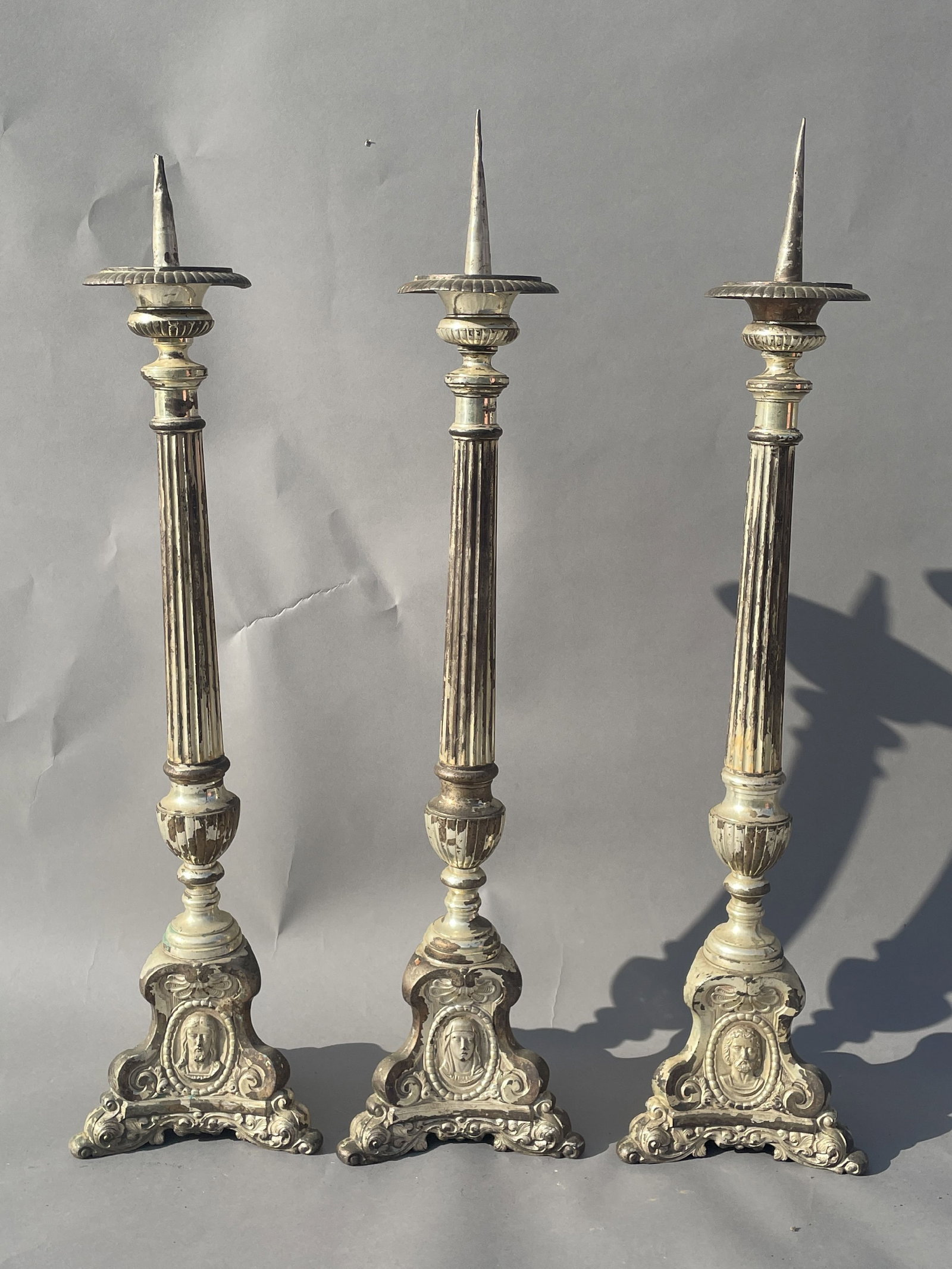 A PAIR OFLARGE GOTHIC  ECLESIASTIC CANDLE HOLDERS (1 of 6)