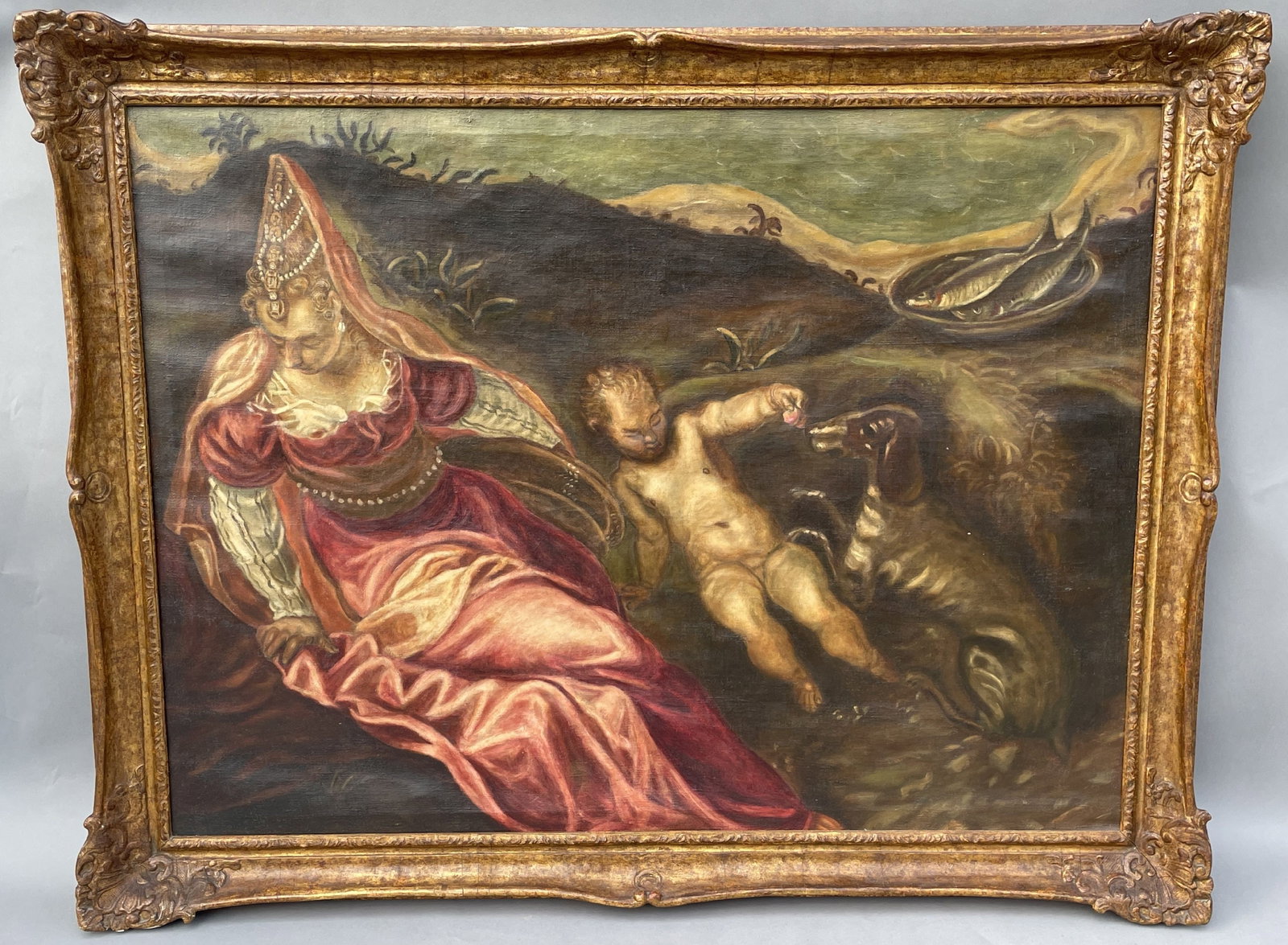 A VERY LARGE NEOCLASSICAL PAINTING WITH CHERUBS IN GILTWOOD FRAME (1 of 14)