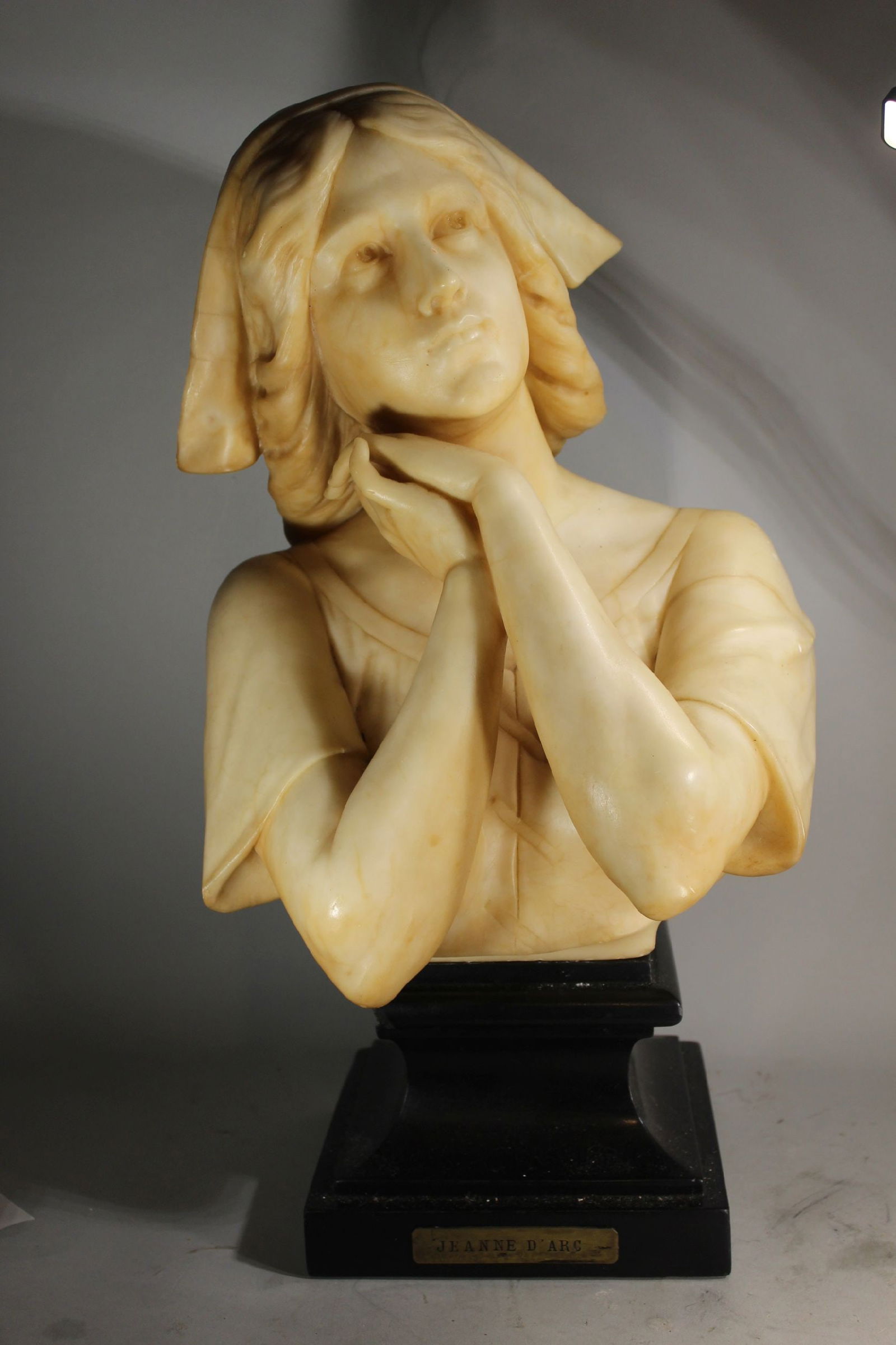 LARGE CARVED SOLID MARBLE BUST OF "JOAN OF ARC", SIGNED, "A GOMMAY" (OR SO IT APPEARS) EXRTREMELY (1 of 7)