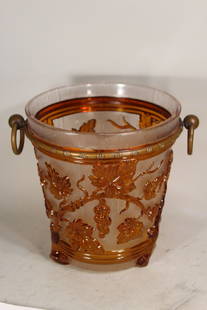 RARE BACCARAT LE VIGNE CRYSTAL ICE BUCKET WITH BRONZE MOUNTS. 7"X 8": RARE BACCARAT LE VIGNE CRYSTAL ICE BUCKET WITH BRONZE MOUNTS. 7"X 8"