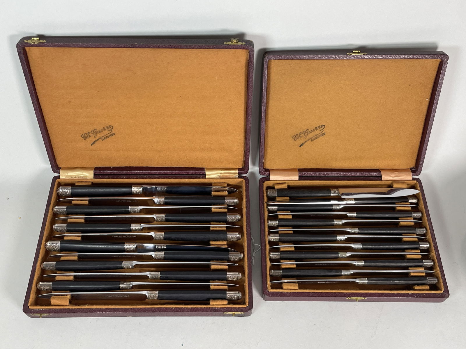 2 BOXED SETS OF EBONY HANDLED KNIVES BY CHARLES GUERRE, PARIS (1 of 3)