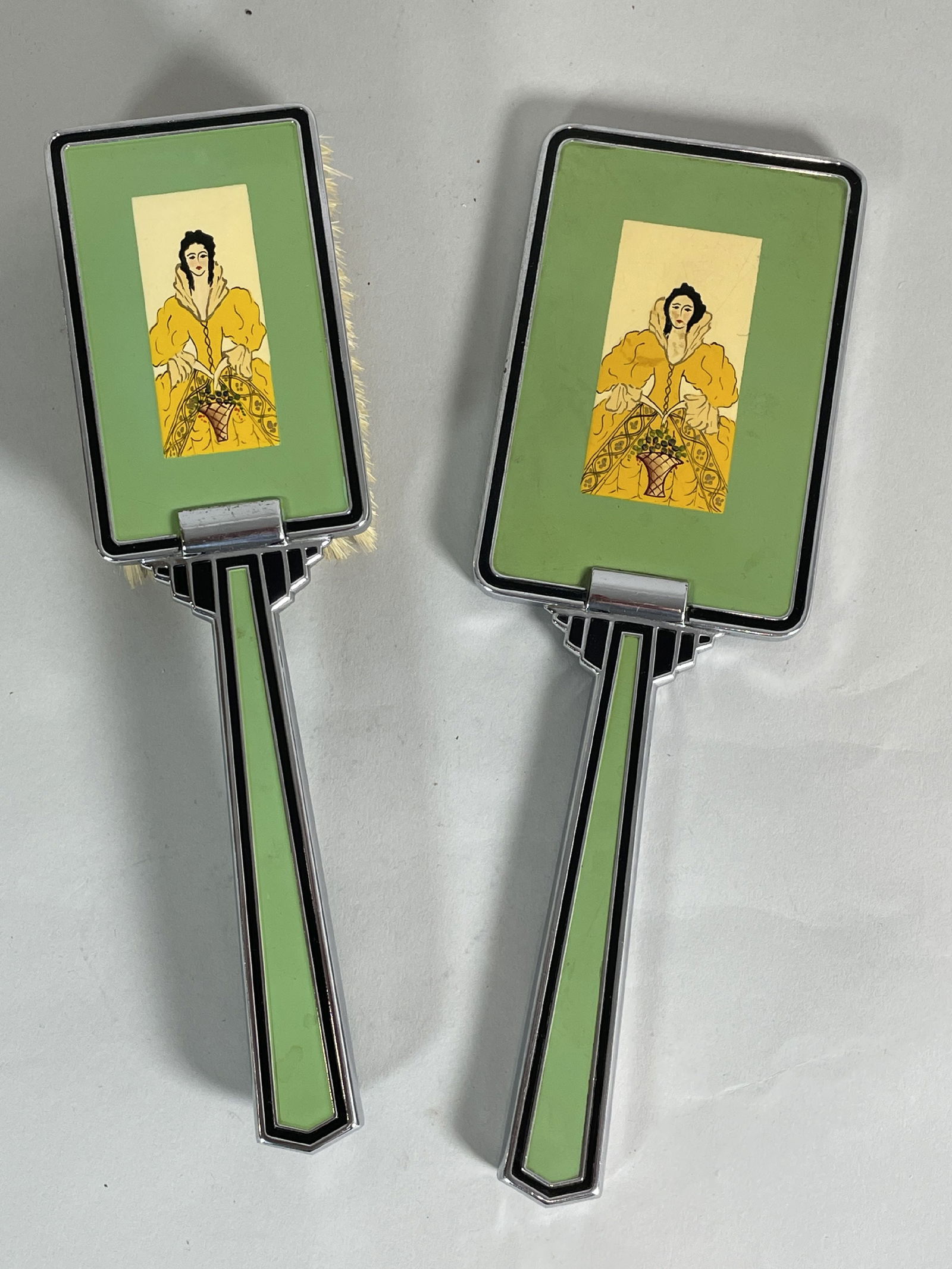 A VINTAGE ART DECO MIRROR AND BRUSH 10.5" LONG (1 of 5)