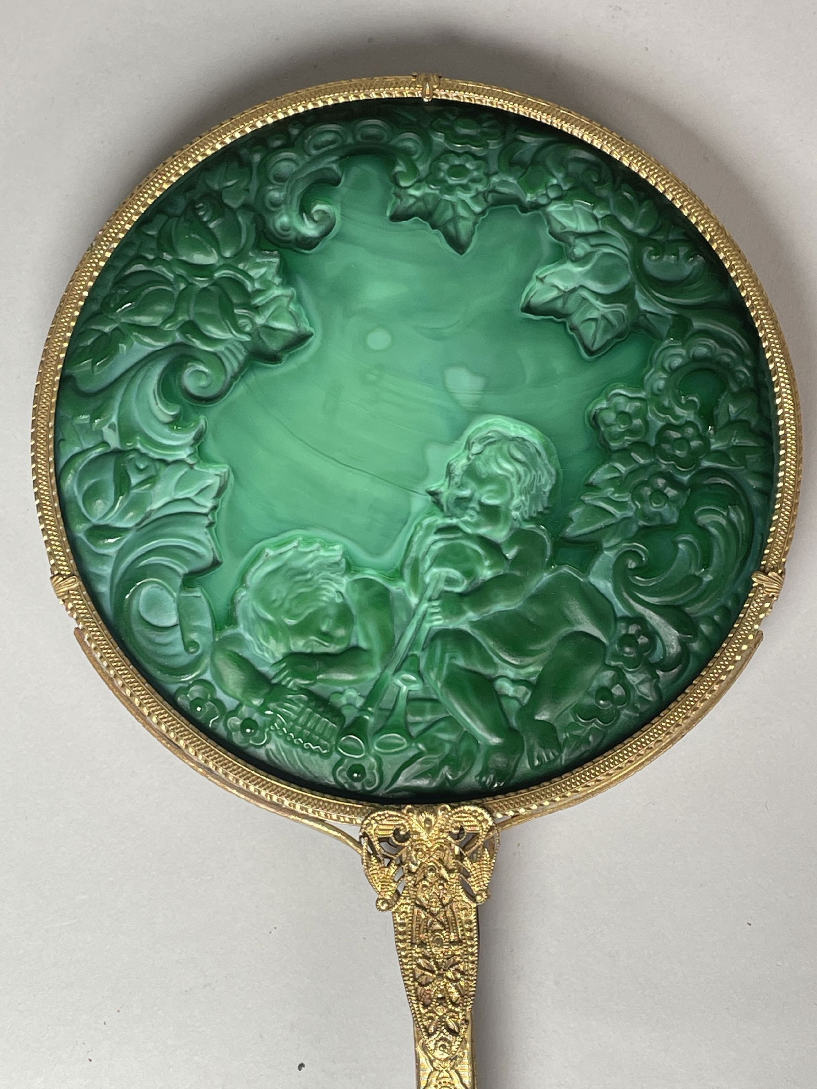 FABULOUS ART DECO MALACHITE HAND MIRROR 15.5" X 6" DIAMETER (1 of 8)