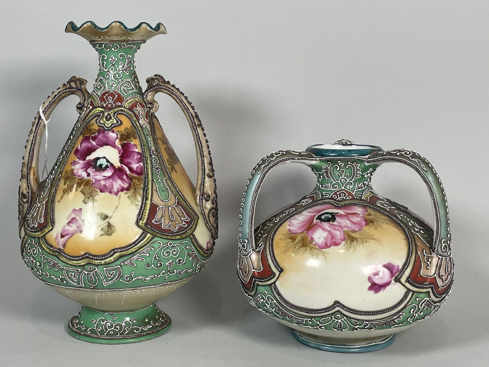 TWO NIPPON MORIAGE VASES ONE 10" TALL AND OTHER 6.5" TALL (1 of 5)