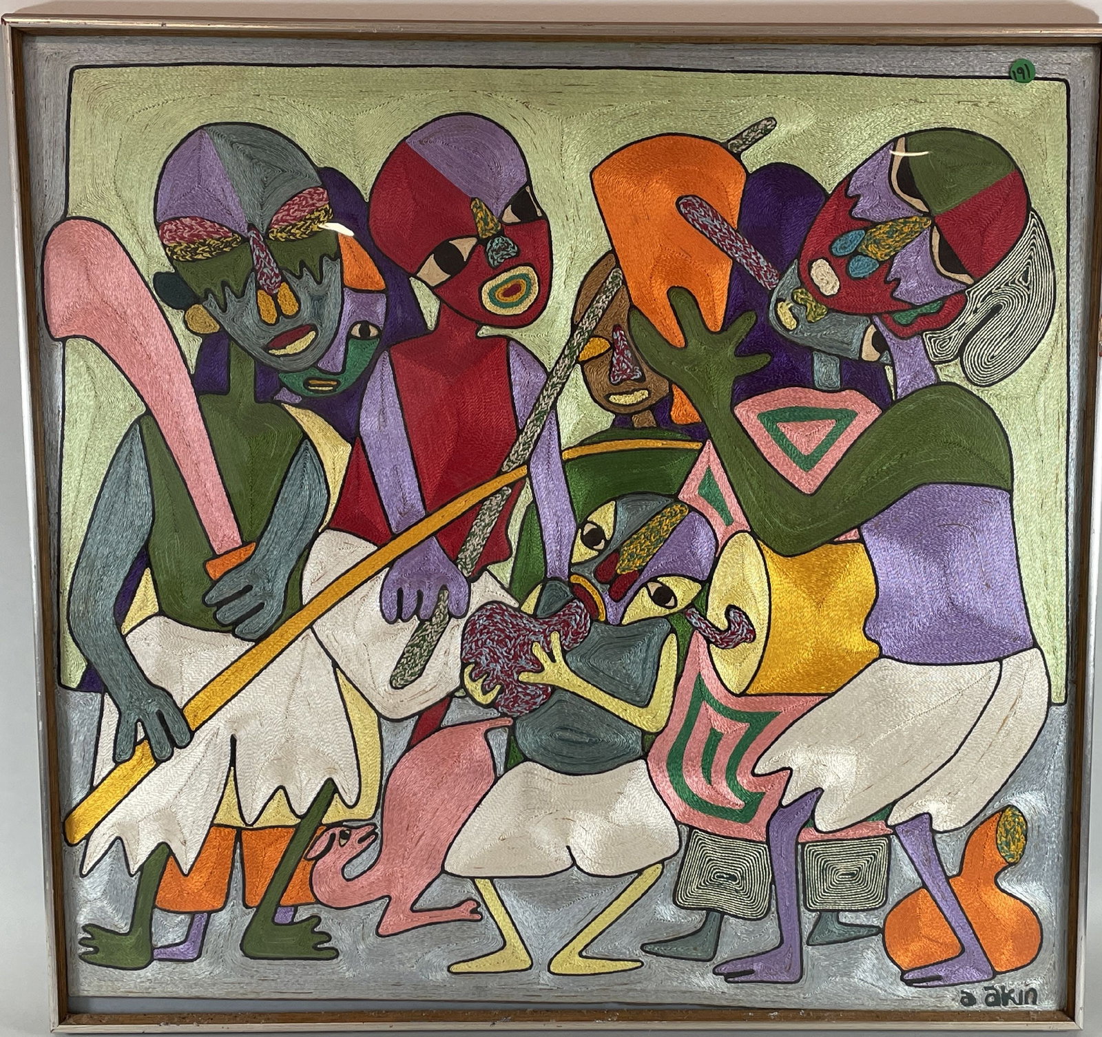 AN AKIN WOVEN THREAD PICTURE, 33.5" X 32.5": AN AKIN WOVEN THREAD PICTURE, 33.5" X 32.5"