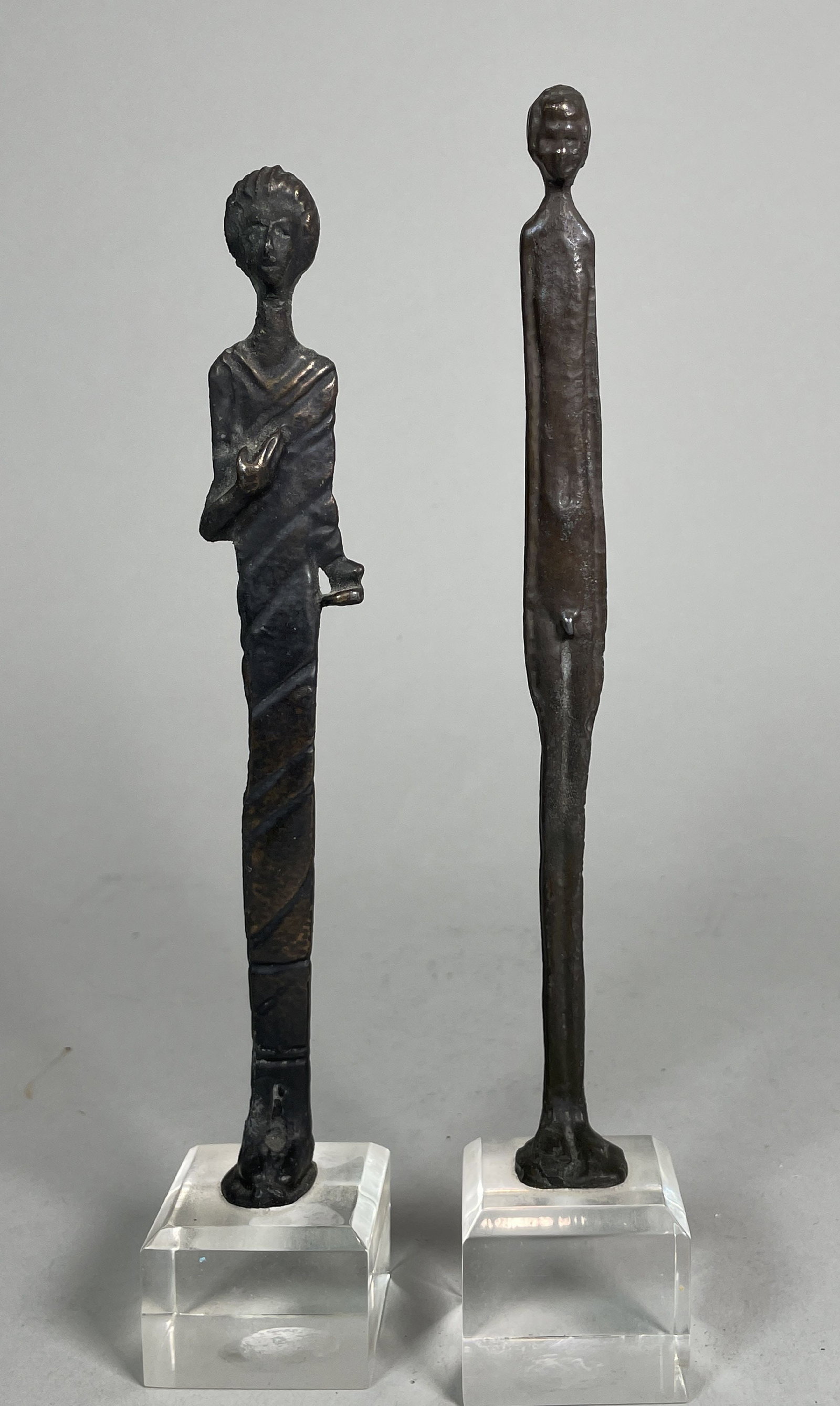 2 MIDCENTURY BRONZE FIGURINES, 9" AND 8.5": 2 MIDCENTURY BRONZE FIGURINES, 9" AND 8.5"