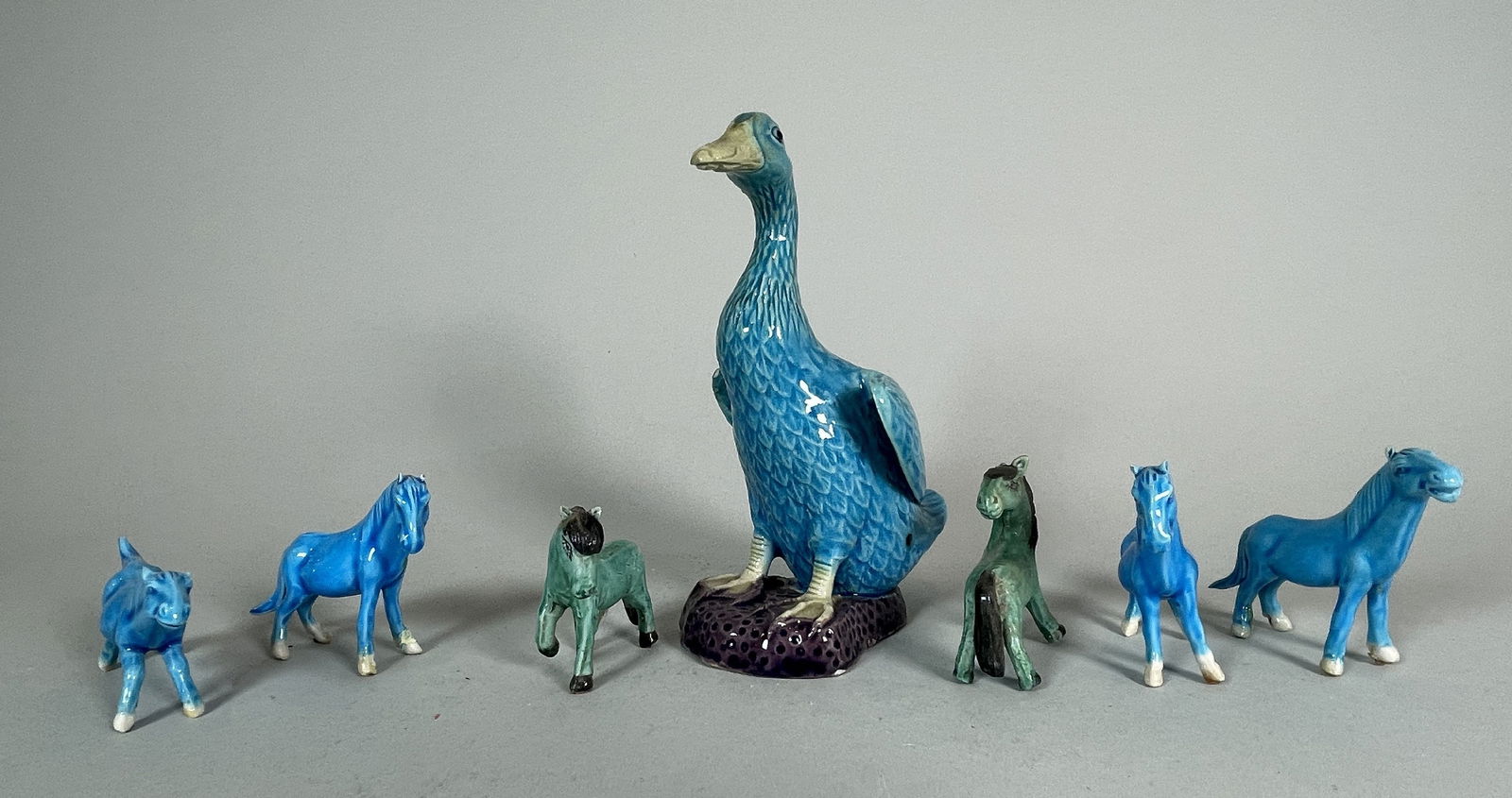 6 19TH CENTURY CHINESE BLUE GLAZED  POTTERY HORSES, 6.5" (1 of 4)