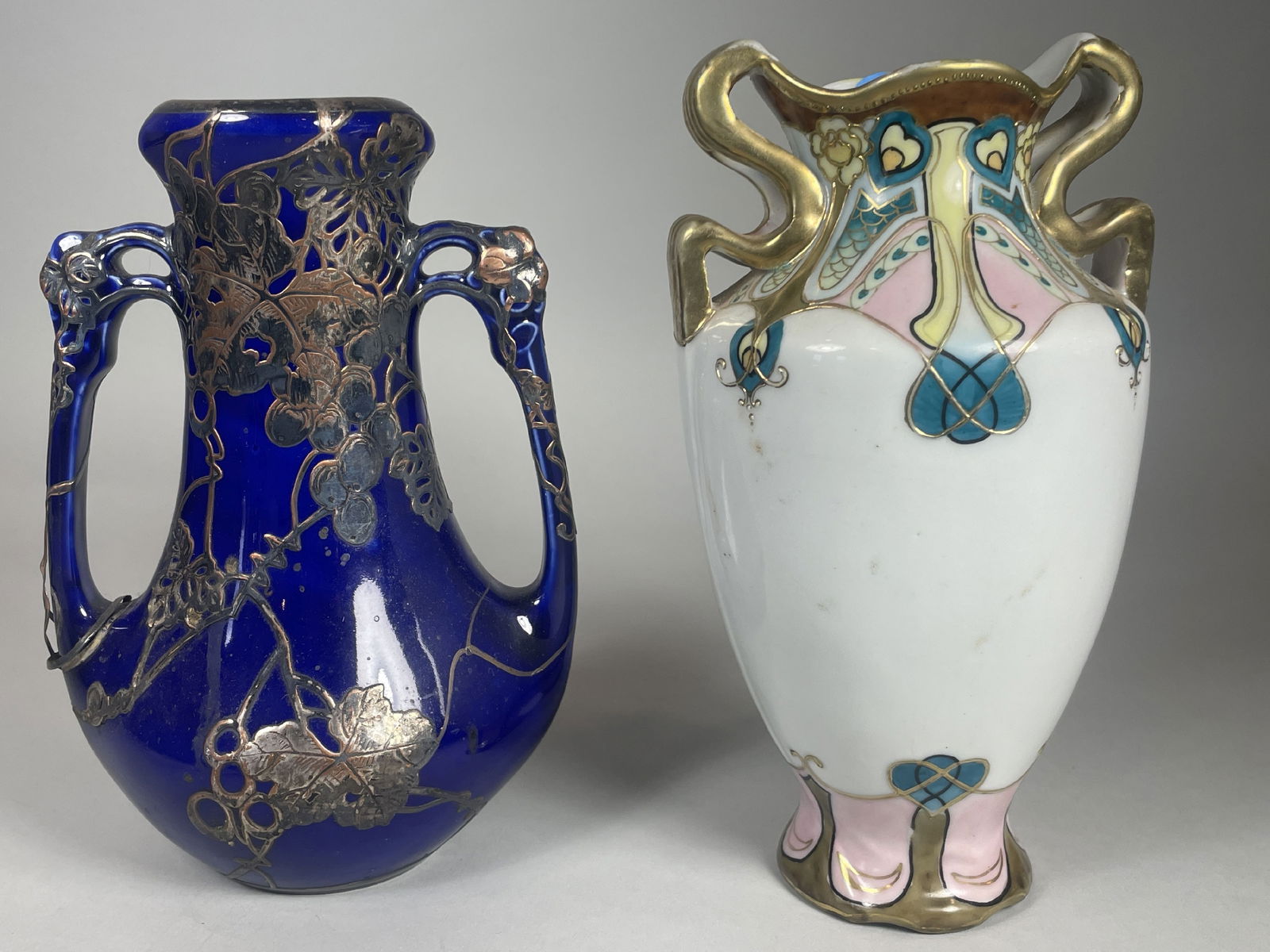 2 ART NOUVEAU NIPPON VASES, 9" AND 8" (1 of 4)