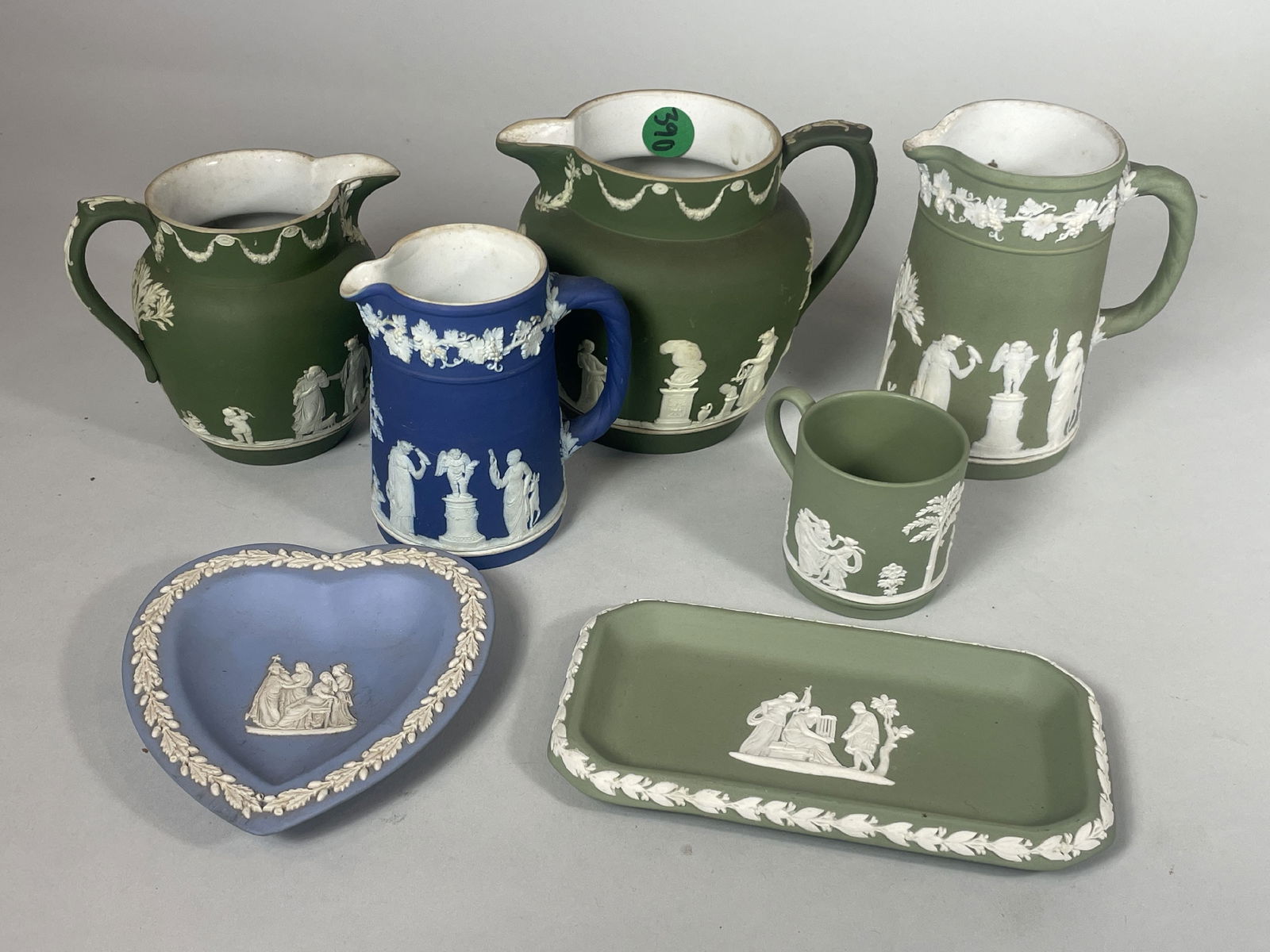 7 PIECES WEDGEWOOD GREEN AND BLUE JASPERWARE, 6" AND SMALLER (1 of 11)