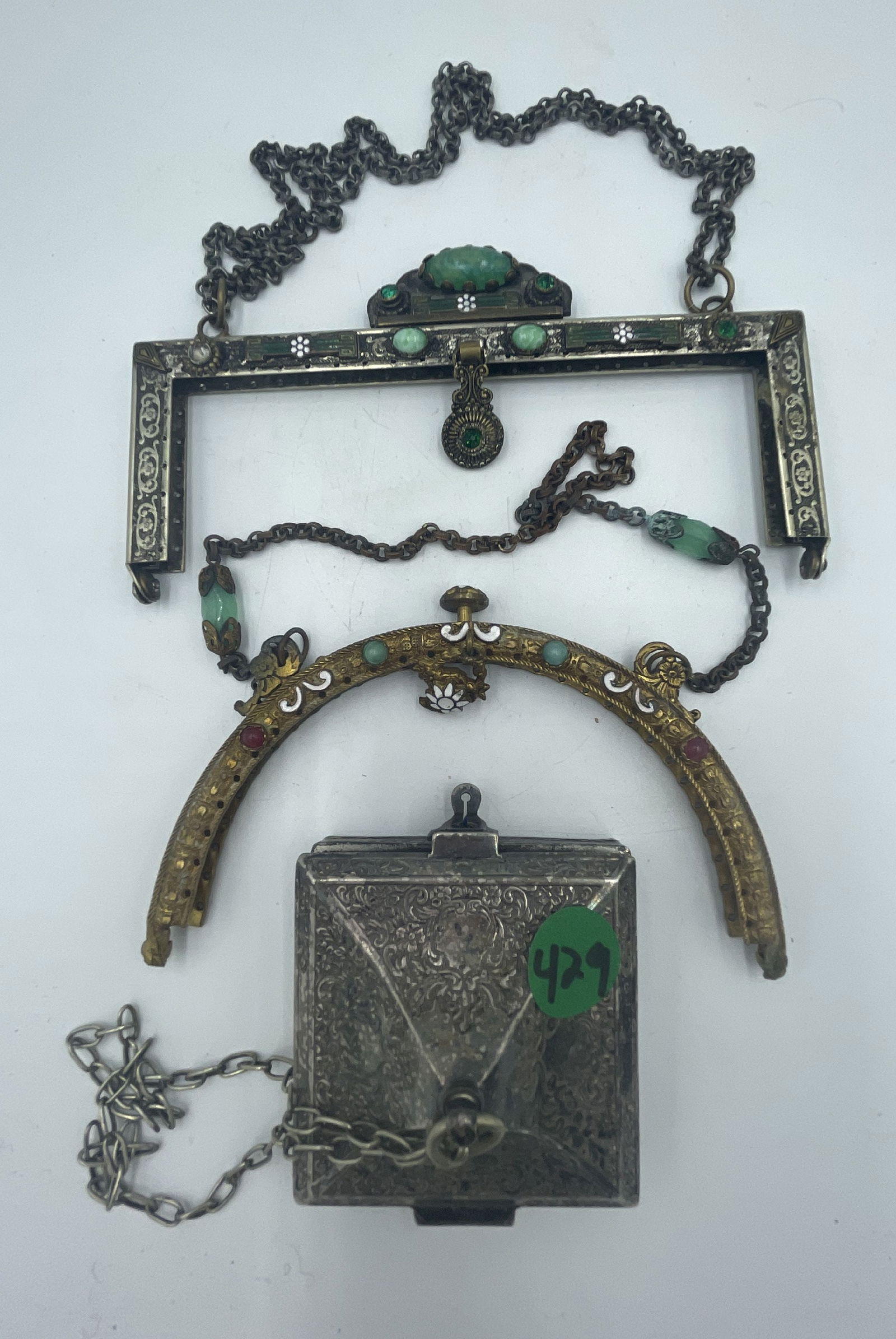 2 BEJEWELED PURSE FRAMES AND A GERMAN SILVER PURSE FRAME, 6" X 3" AND SMALLER (1 of 1)