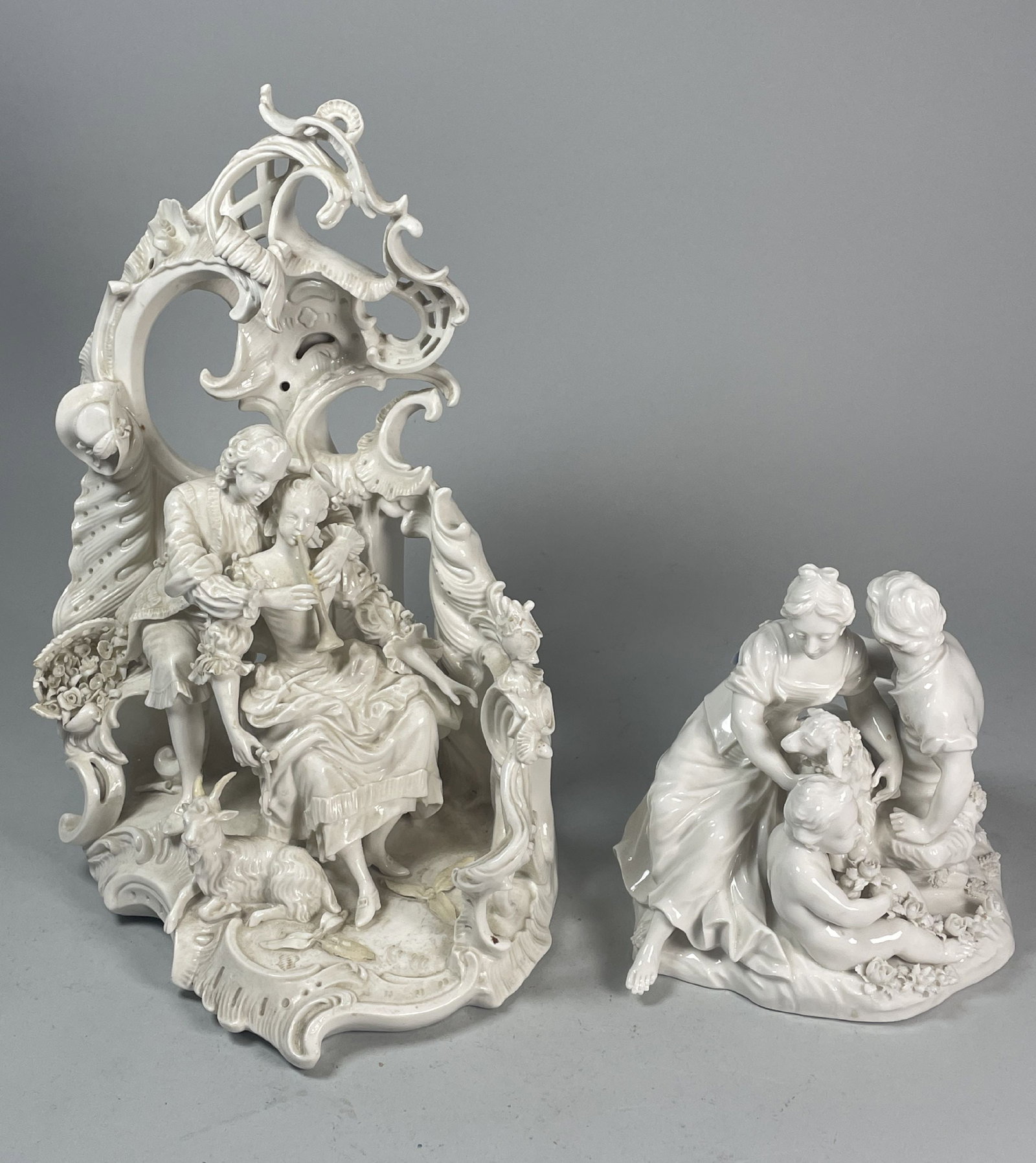 2 NYMPHENBURG FIGURAL GROUPS, 12" X 8" AND 6" X 7": 2 NYMPHENBURG FIGURAL GROUPS, 12" X 8" AND 6" X 7"