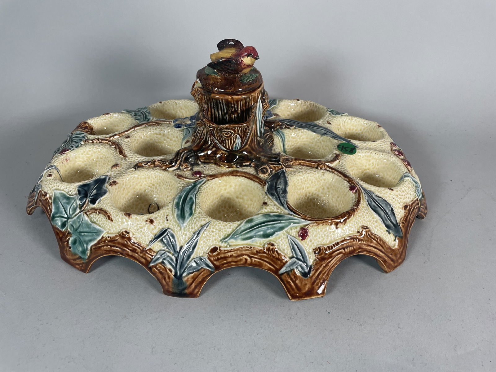 19TH CENTURY MAJOLICA NESTING BIRD EGG COZY, 15" X 11" X 6": 19TH CENTURY MAJOLICA NESTING BIRD EGG COZY, 15" X 11" X 6"