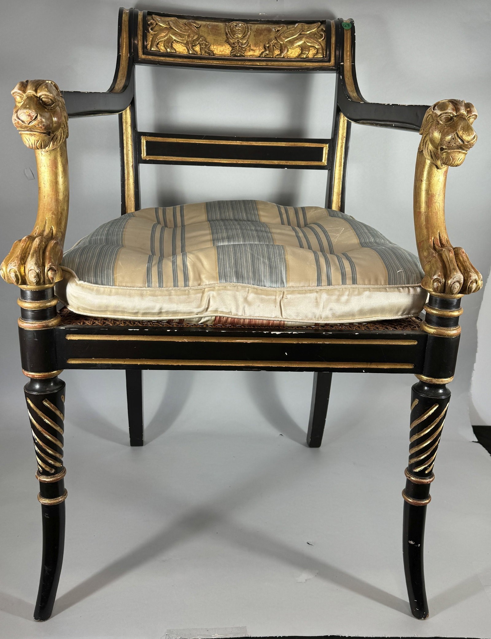 EGYTIAN REVIVAL ARMCHAIR W/ GRIFFIN CARVED ARMS: EGYTIAN REVIVAL ARMCHAIR W/ GRIFFIN CARVED ARMS