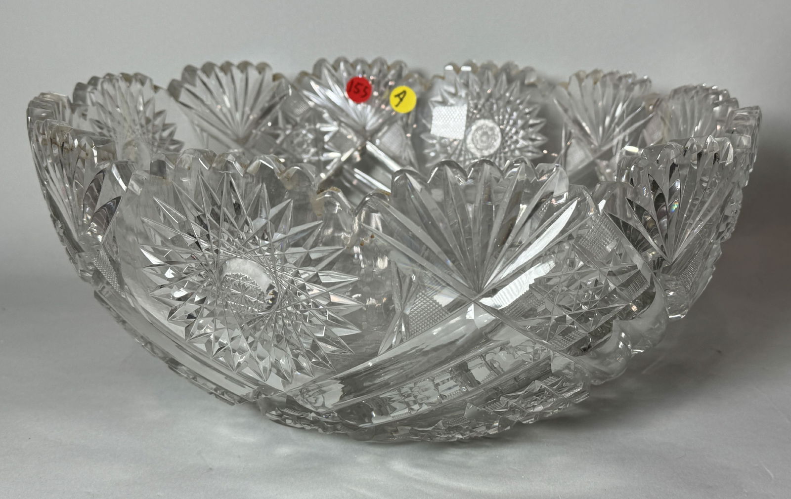 A LARGE CUT CRYSTAL PUNCH BOWL W/ LINER, 15" DIAMETER X 7.5" TALL (1 of 6)