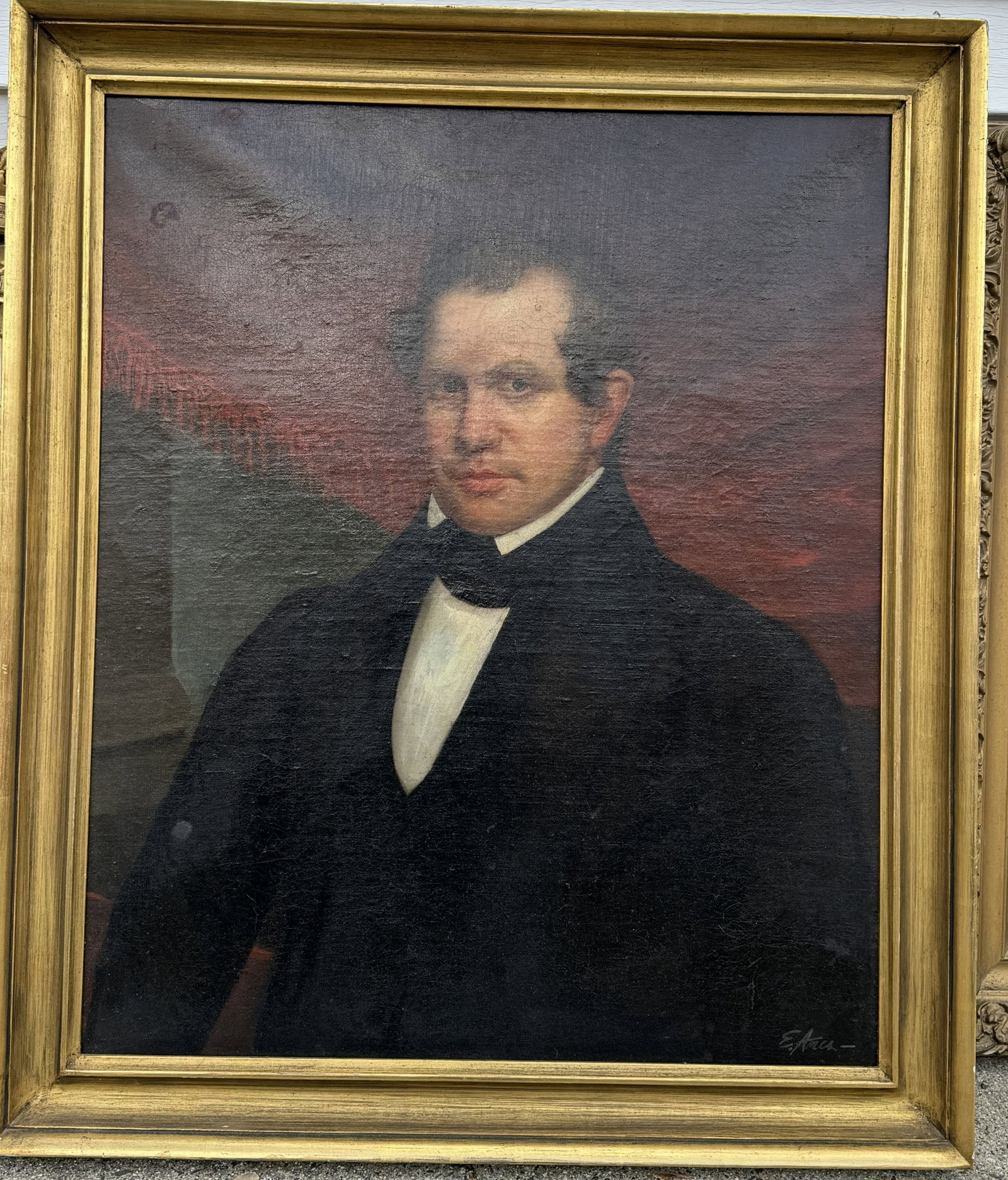 EARLY AMERICAN PORTRAIT OF A GENTLEMAN SIGNED E. AMES, 29.5" X 36" FRAMED AND 24" X 29.5" SIGHT: EARLY AMERICAN PORTRAIT OF A GENTLEMAN SIGNED E. AMES, 29.5" X 36" FRAMED AND 24" X 29.5" SIGHT