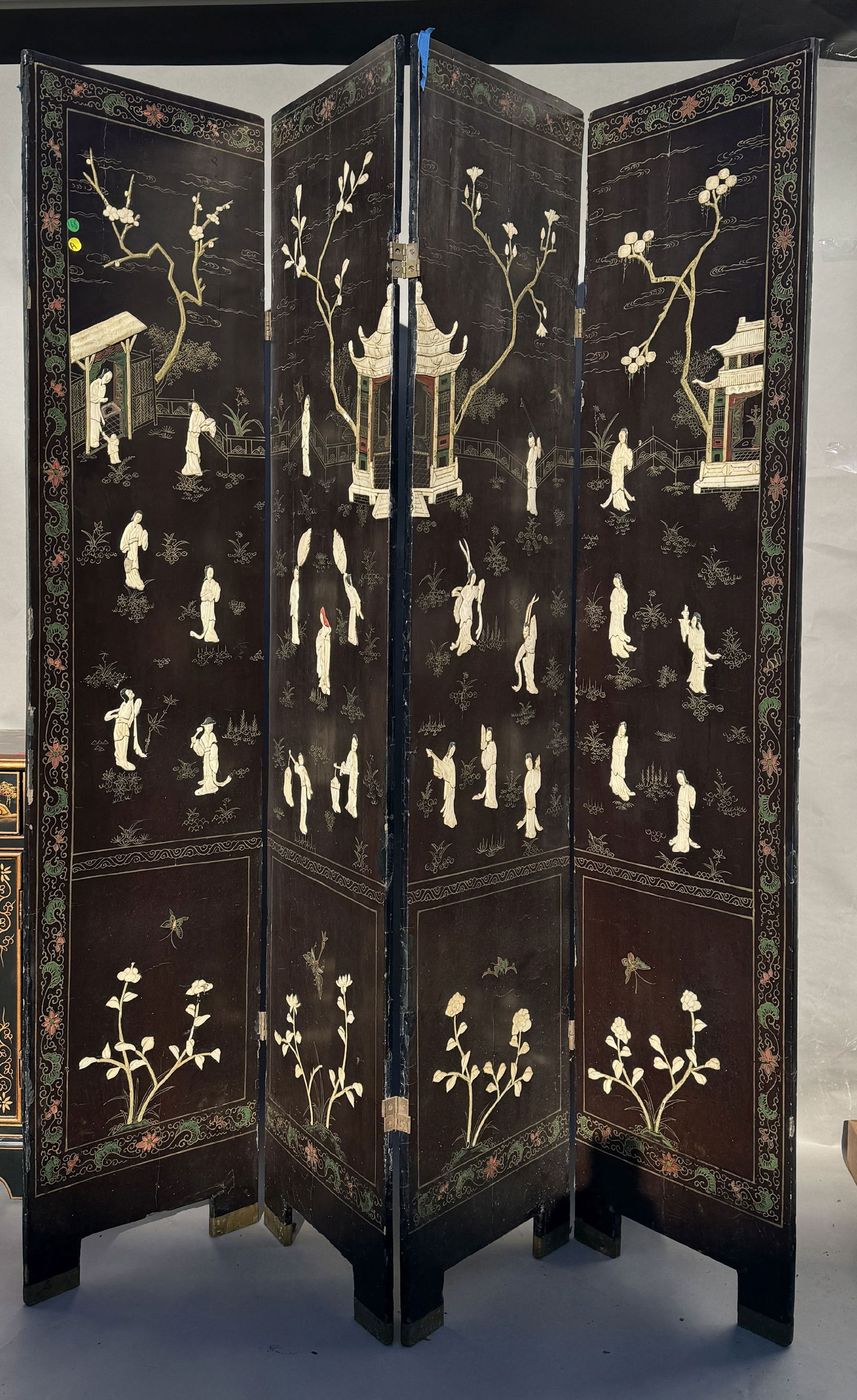 AN INLAID FOUR PART CHINESE SCREEN, 64" X 72" (1 of 6)