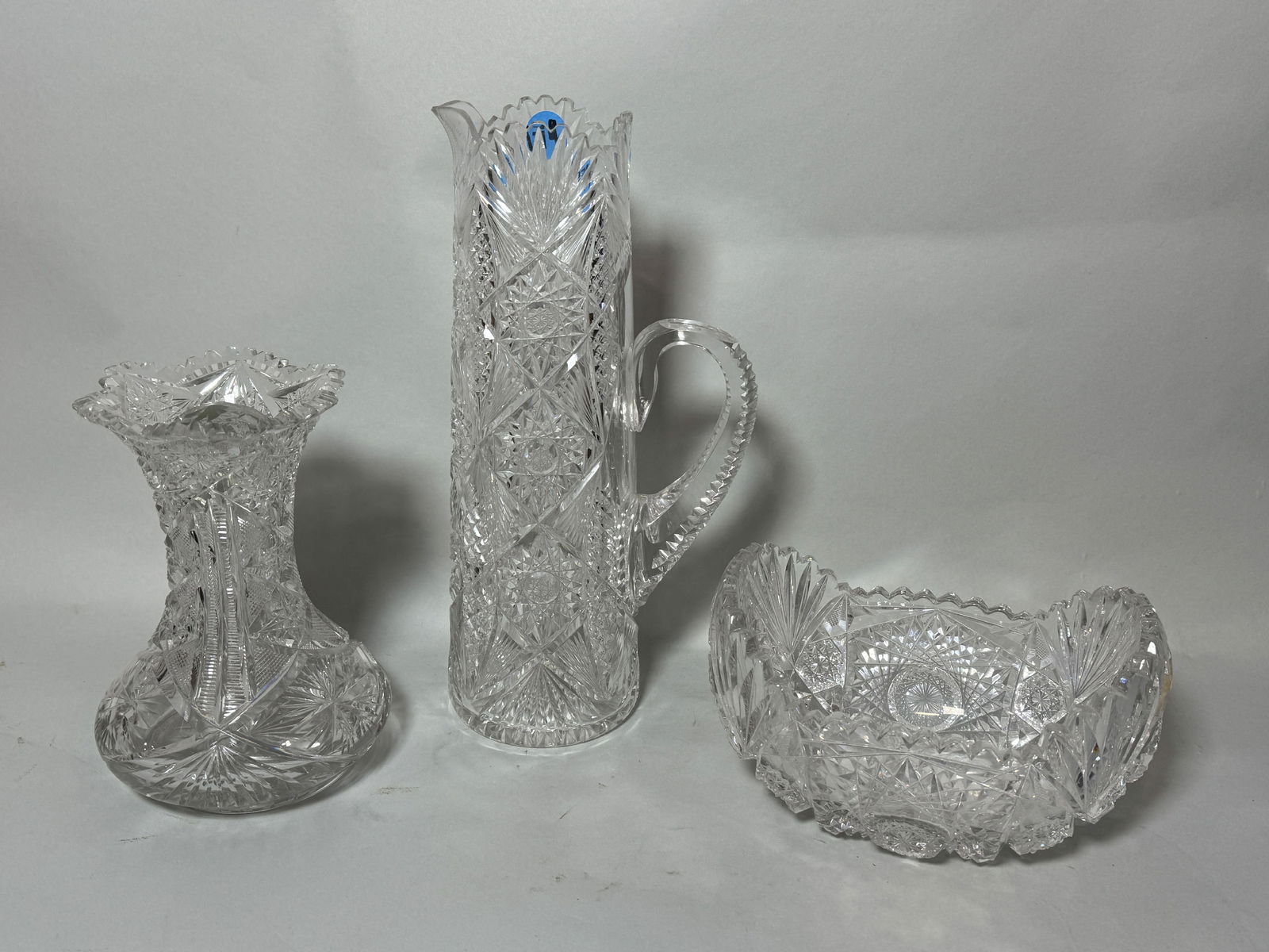 A DORFLINGER CUT CRYSTAL EWER AND TWO OTHER PIECES CUT CRYSTAL, 12" AND SMALLER (1 of 5)