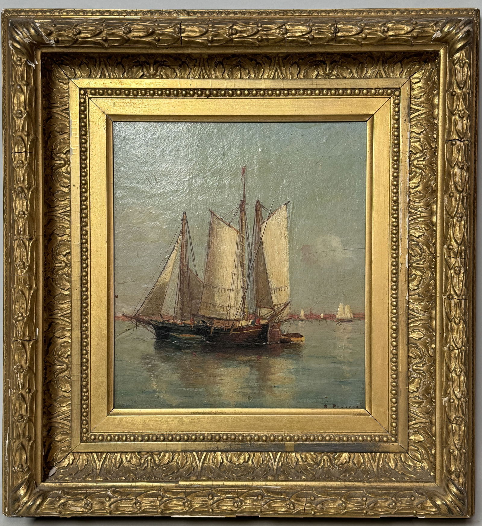 AN OIL PAINTING ON PANEL OF TWO SCHOONERS SIGNED LOWER RIGHT (1 of 6)