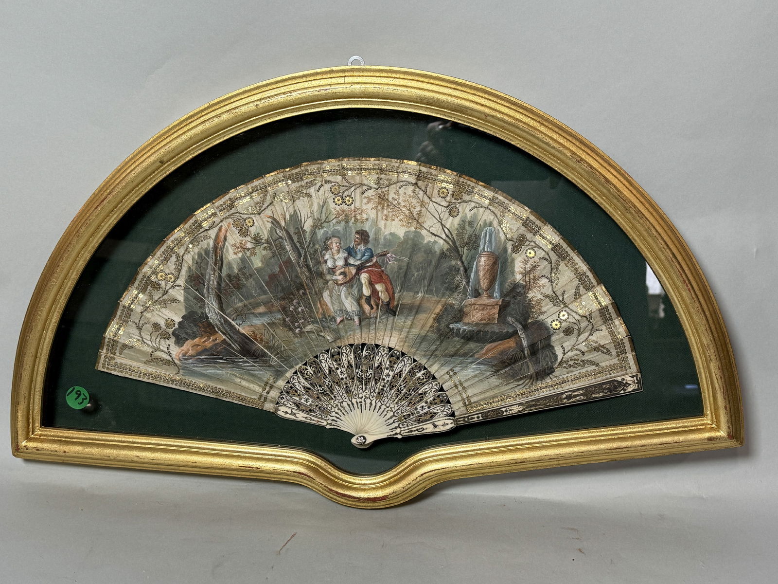 A FRAMED HAND PAINTED VICTORIAN FAN, 24" X 14" (1 of 5)