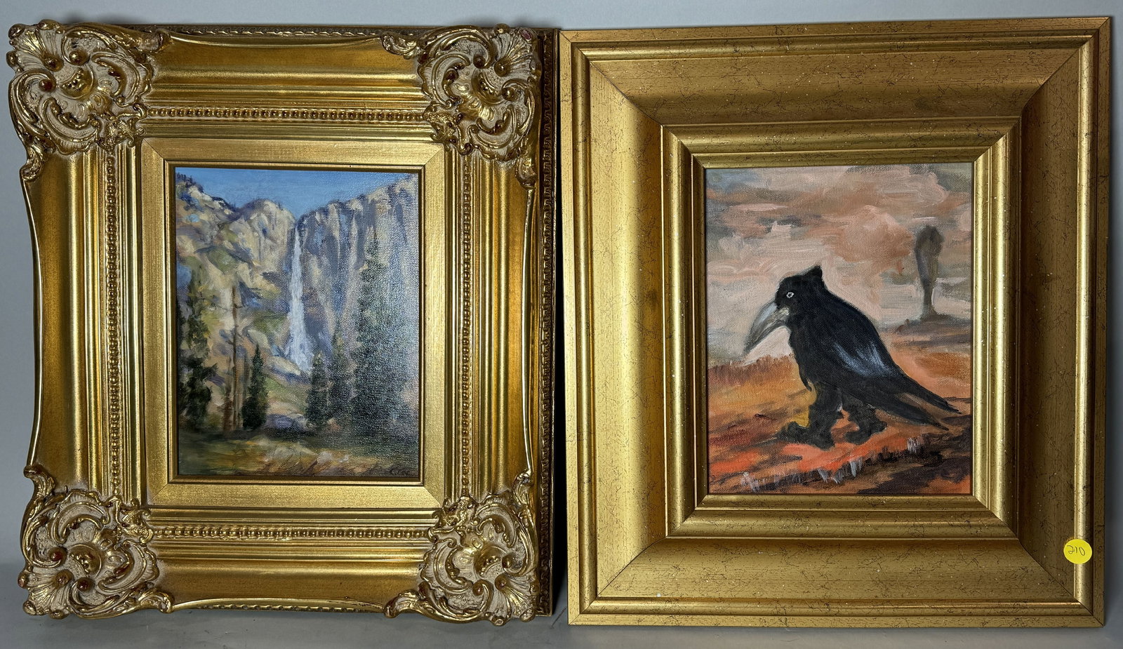 TWO OIL PAINTINGS IN LEMON GOLD FRAMES: TWO OIL PAINTINGS IN LEMON GOLD FRAMES 16" x 18" each framed