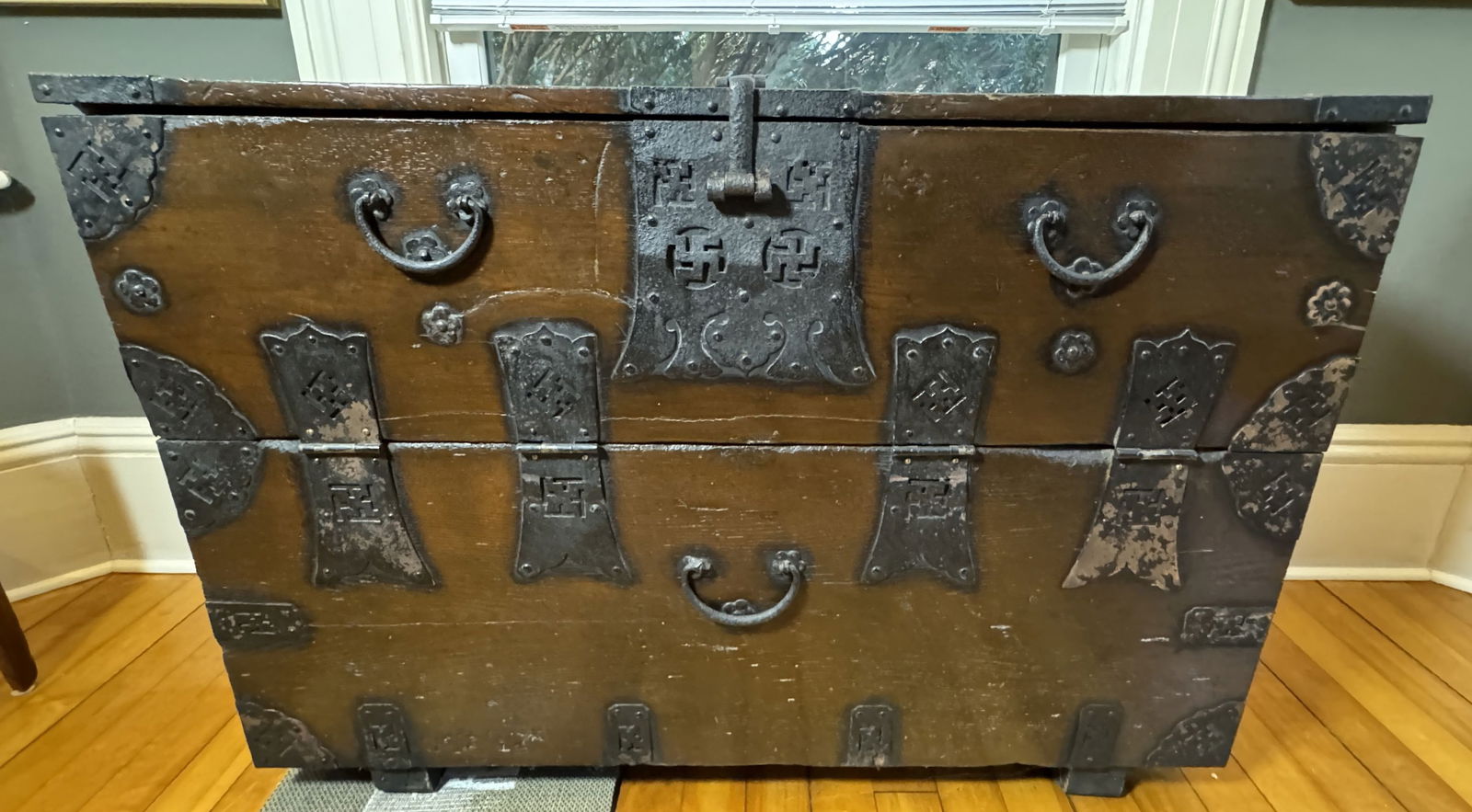 ANTIQUE CHINESE CHEST W/ WROUGHT IRON FITTINGS, 36" X 13.5" X 25" (1 of 9)