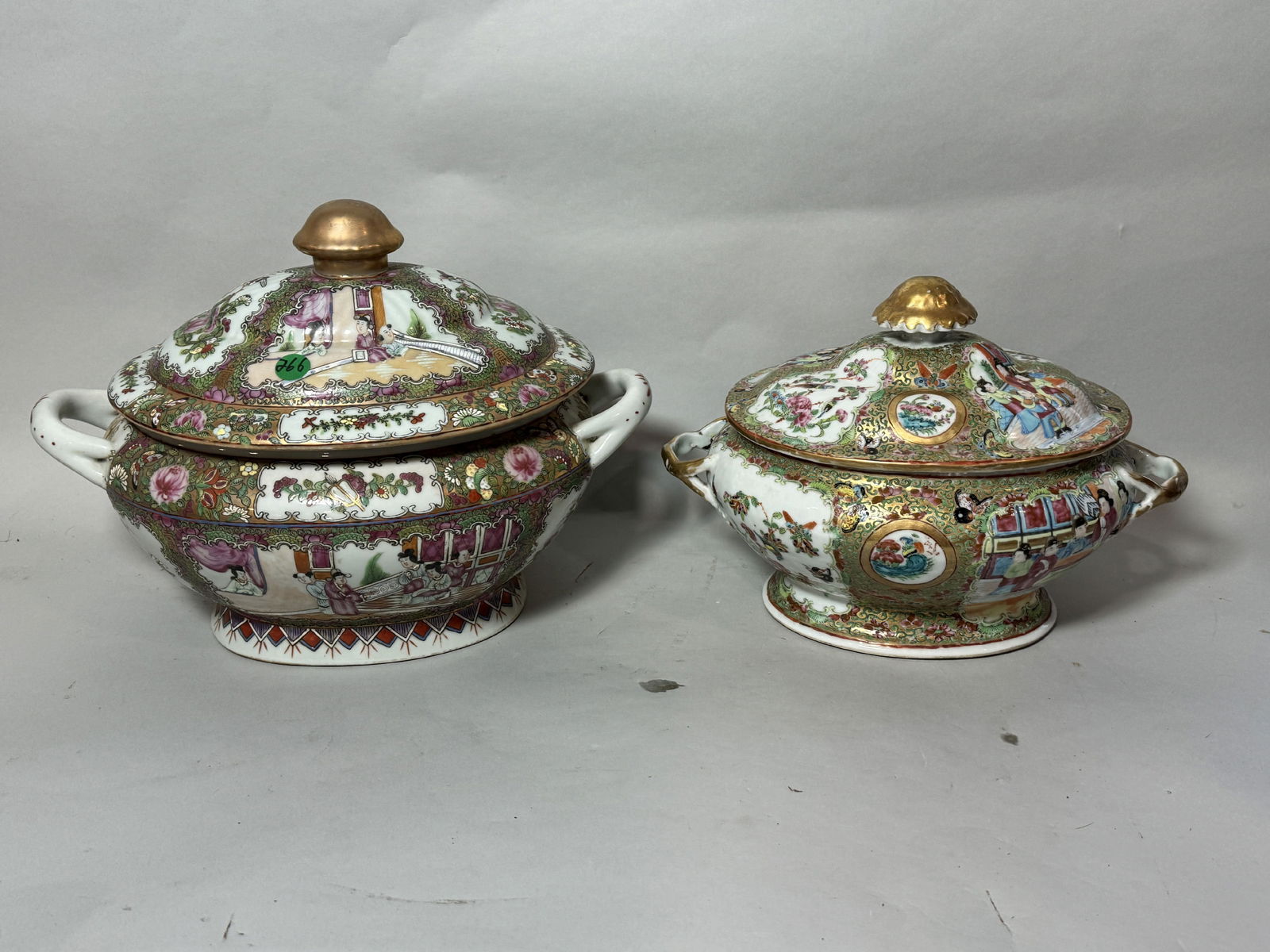 TWO LARGE ROSE MEDALLION TUREENS, 12" X 8" X 8" AND 15" X 10" X 10" (1 of 9)
